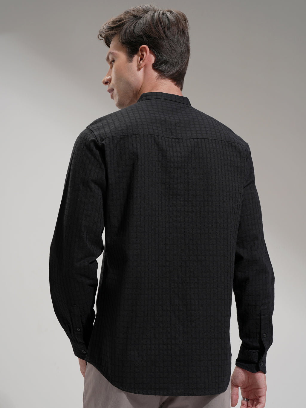 Highlander Men Black Self Design Slim Fit Casual Shirt - Black - Image 3