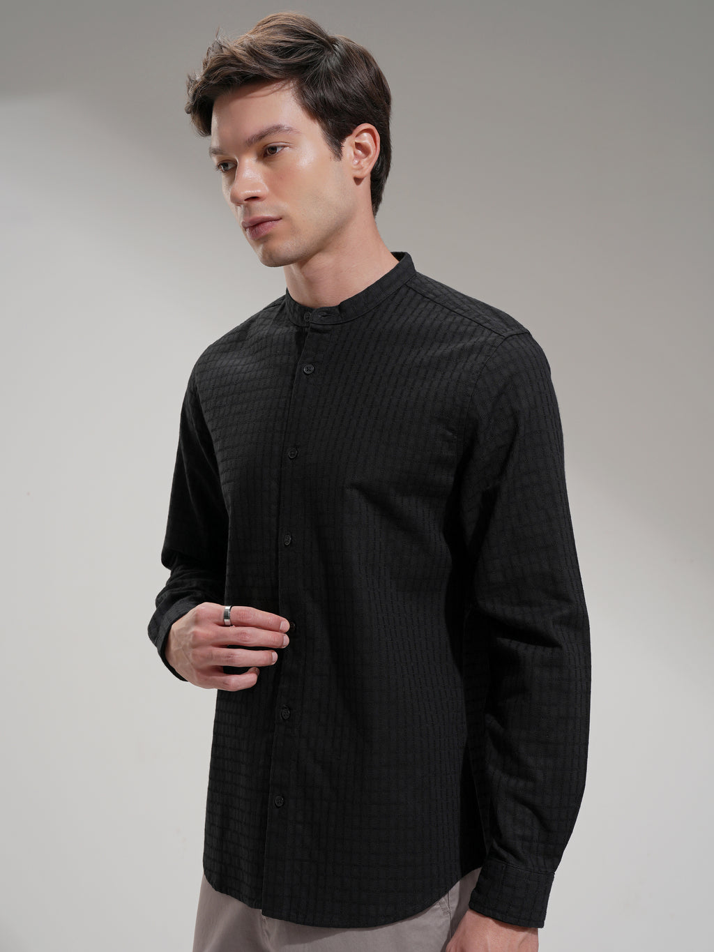 Highlander Men Black Self Design Slim Fit Casual Shirt - Black - Image 4