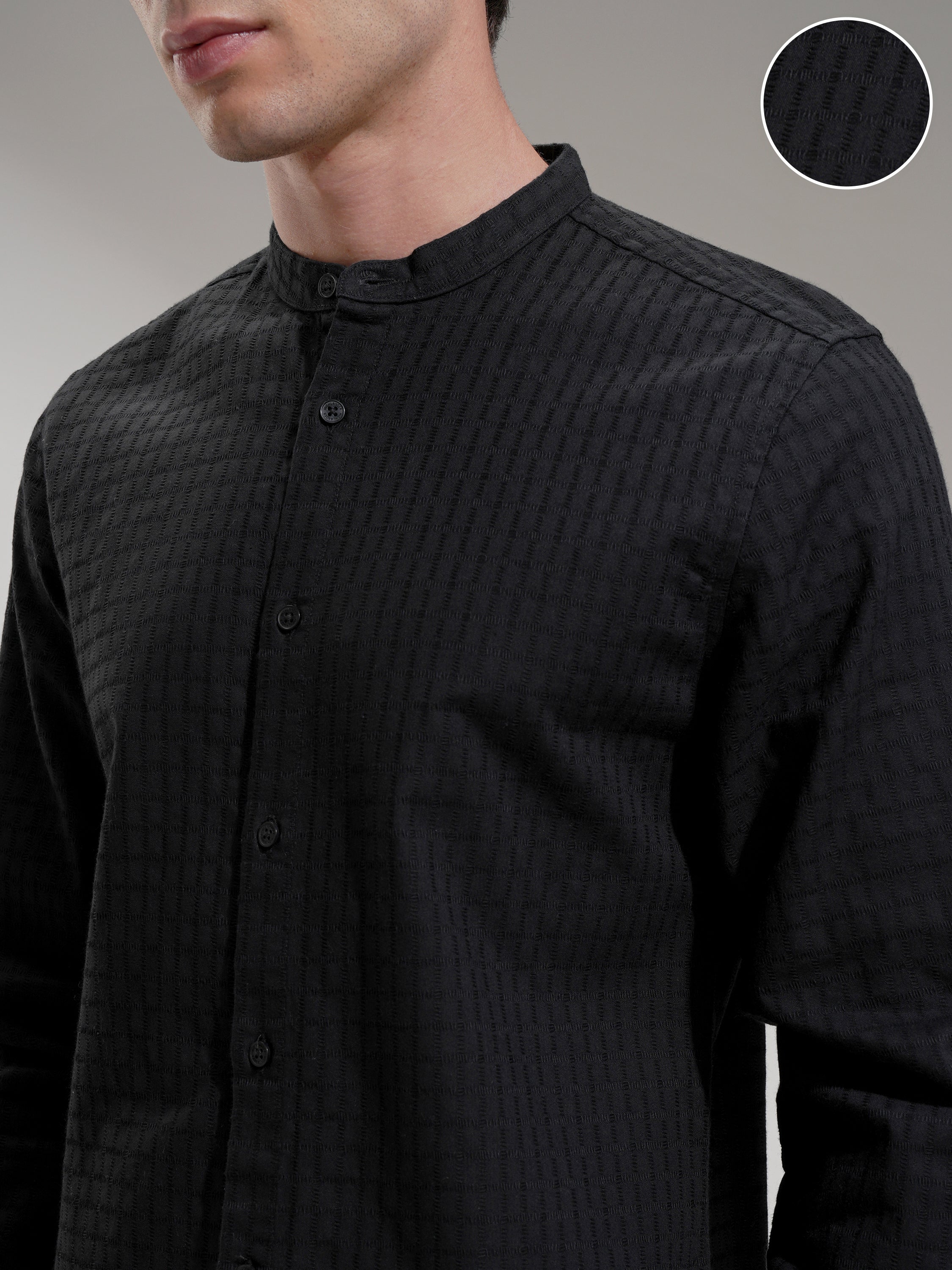 Highlander Men Black Self Design Slim Fit Casual Shirt - Black - Image 5