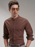 Highlander Men Brown Self Design Slim Fit Casual Shirt - Brown - Image 1