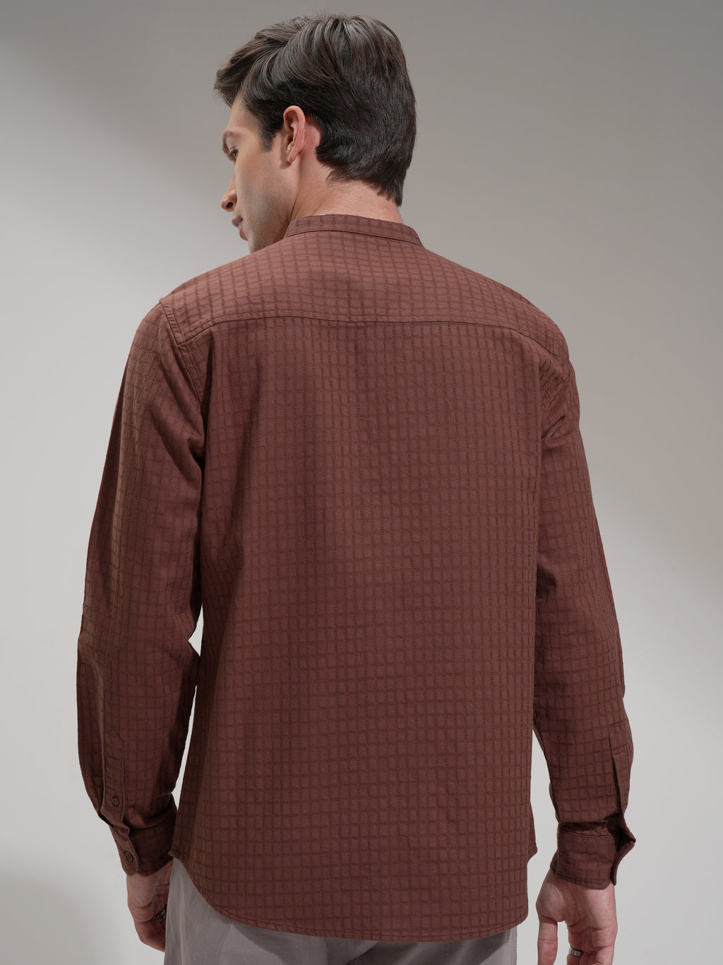 Highlander Men Brown Self Design Slim Fit Casual Shirt - Brown - Image 3