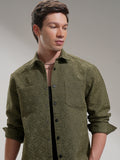 Highlander Men Olive Self Design Relaxed Fit Casual Shirt - Olive - Image 1