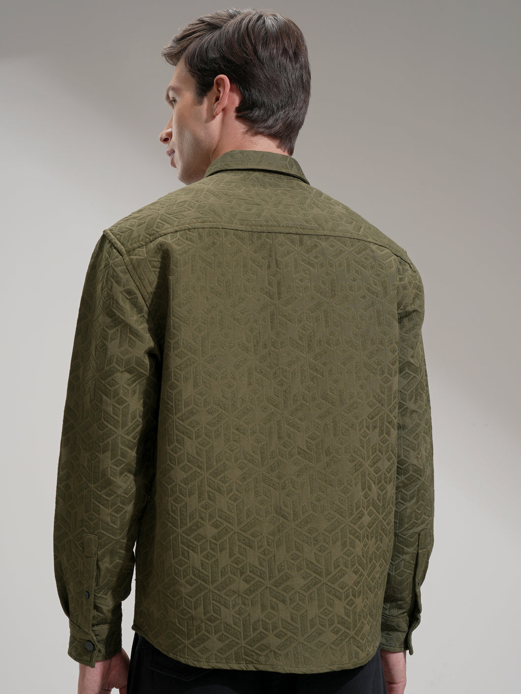 Highlander Men Olive Self Design Relaxed Fit Casual Shirt - Olive - Image 3