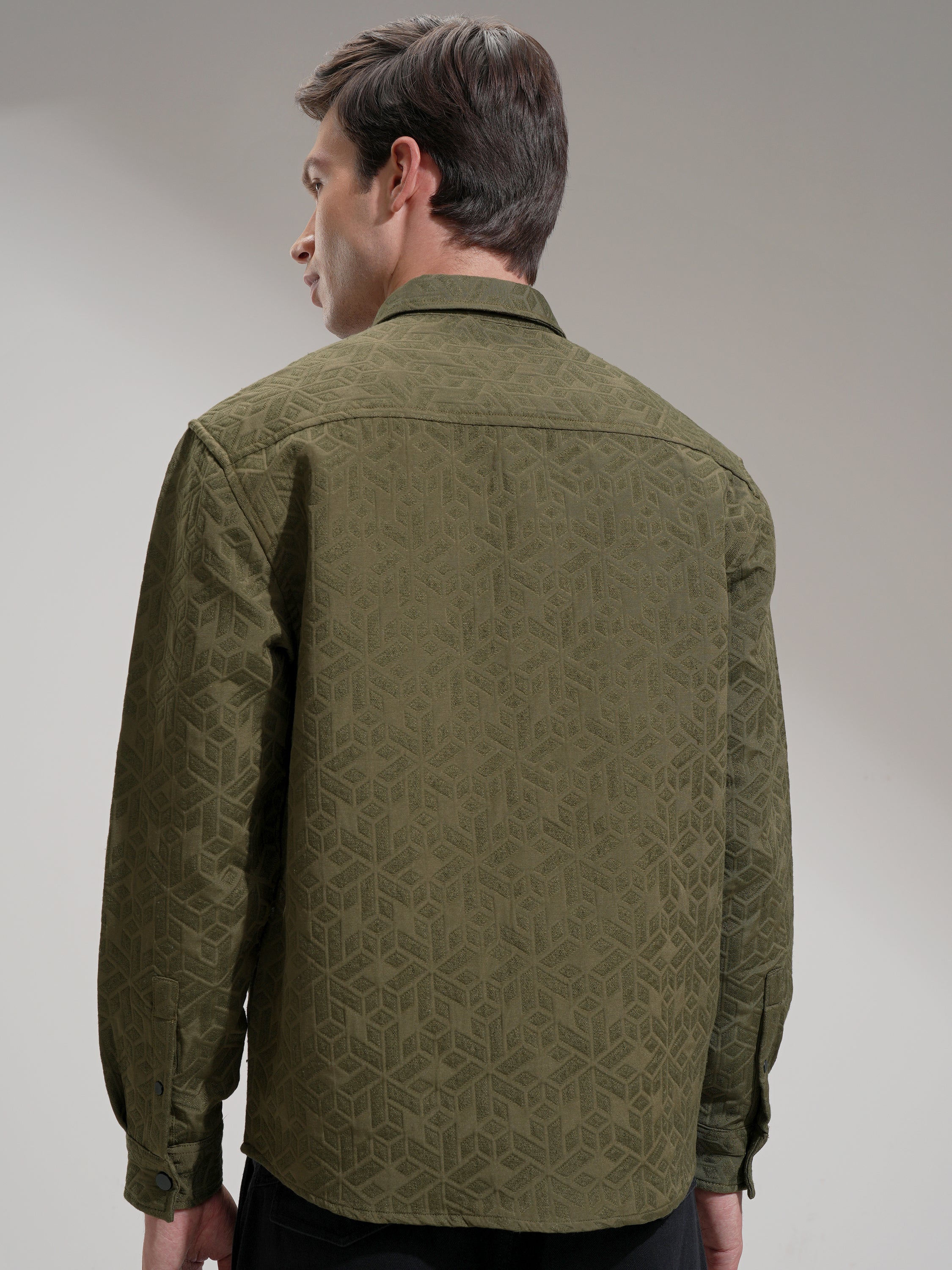 Highlander Men Olive Self Design Relaxed Fit Casual Shirt - Olive - Image 3
