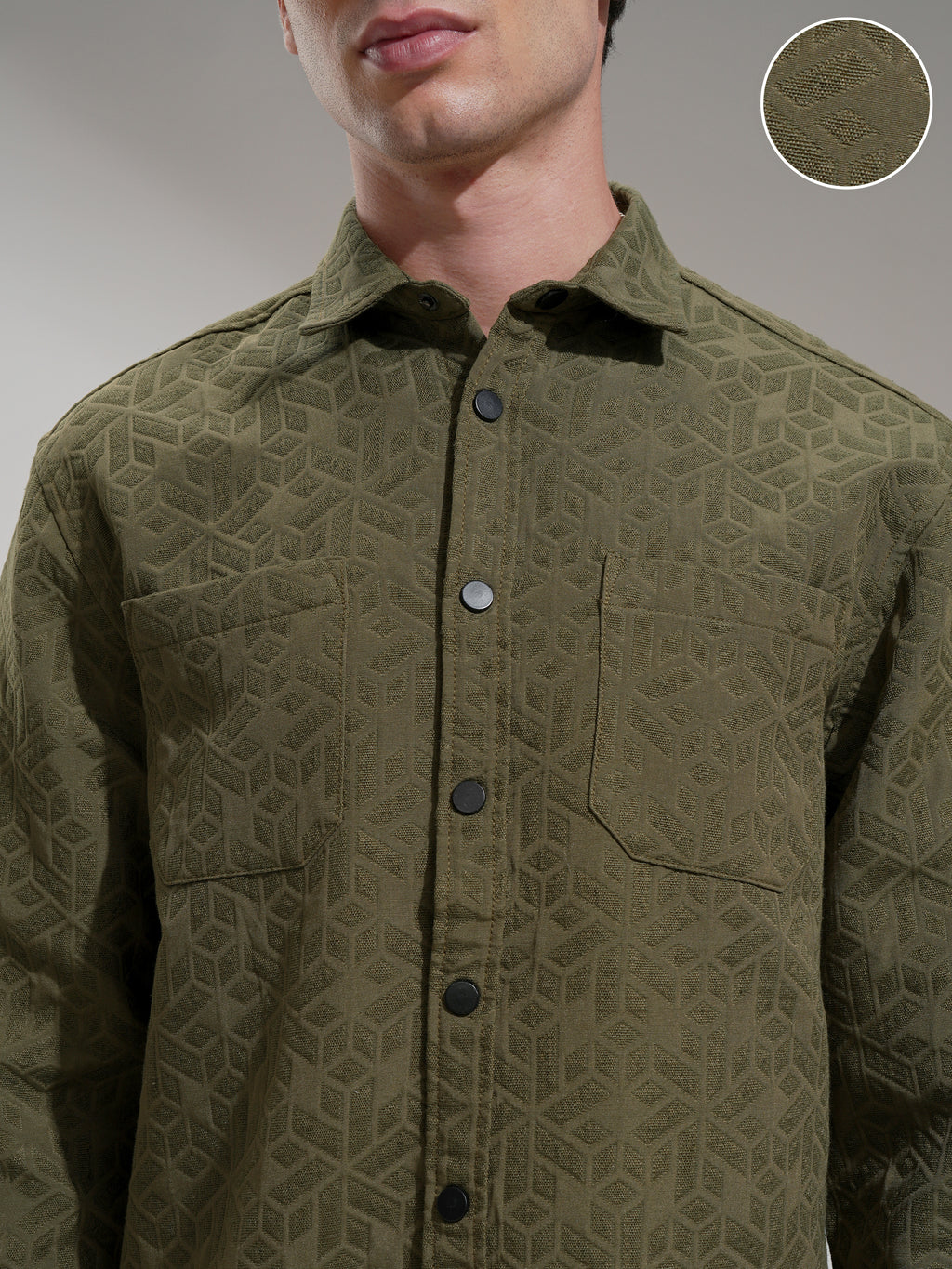 Highlander Men Olive Self Design Relaxed Fit Casual Shirt - Olive - Image 5