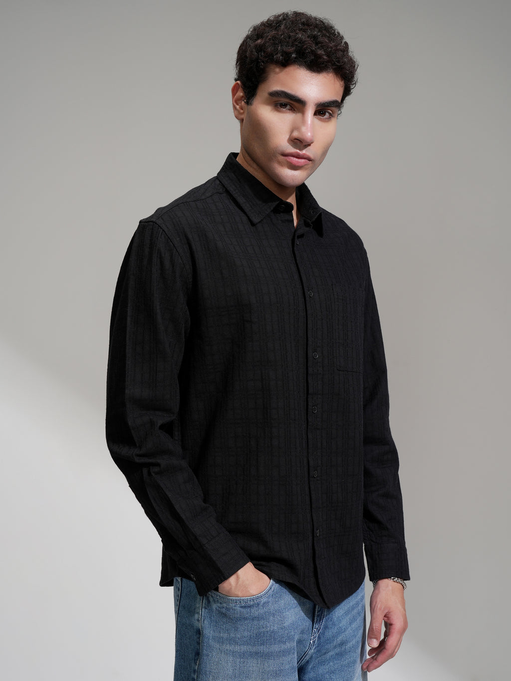 Highlander Men Black Checked Relaxed Fit Casual Shirt - Black - Image 6