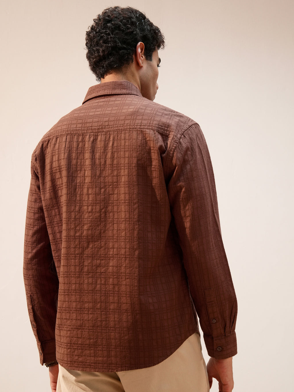 Highlander Men Brown Self Design Relaxed Fit Casual Shirt - Brown - Image 3
