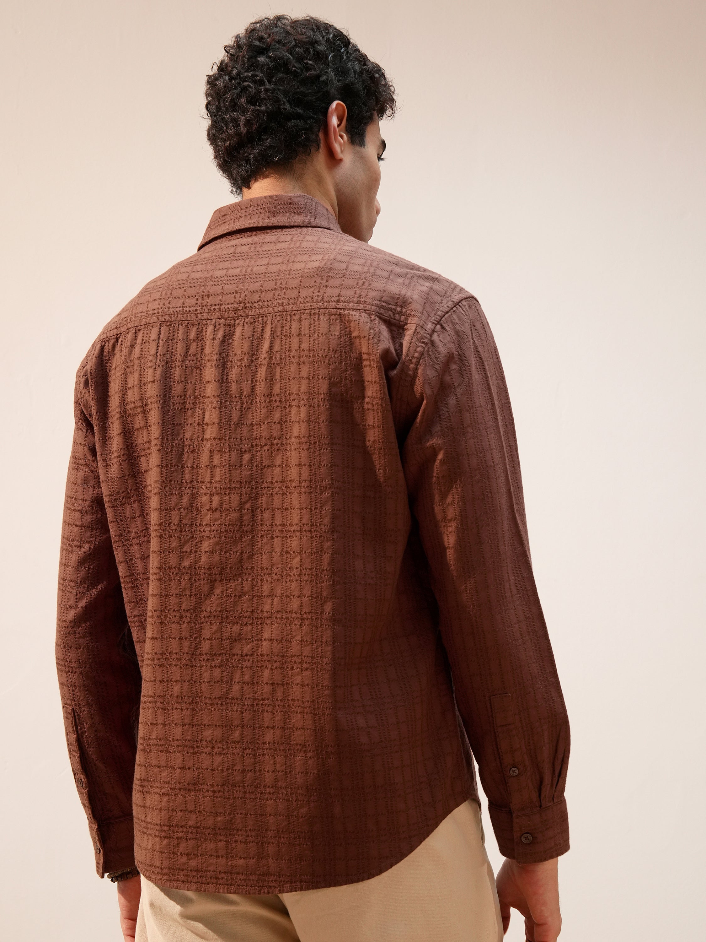 Highlander Men Brown Self Design Relaxed Fit Casual Shirt - Brown - Image 3