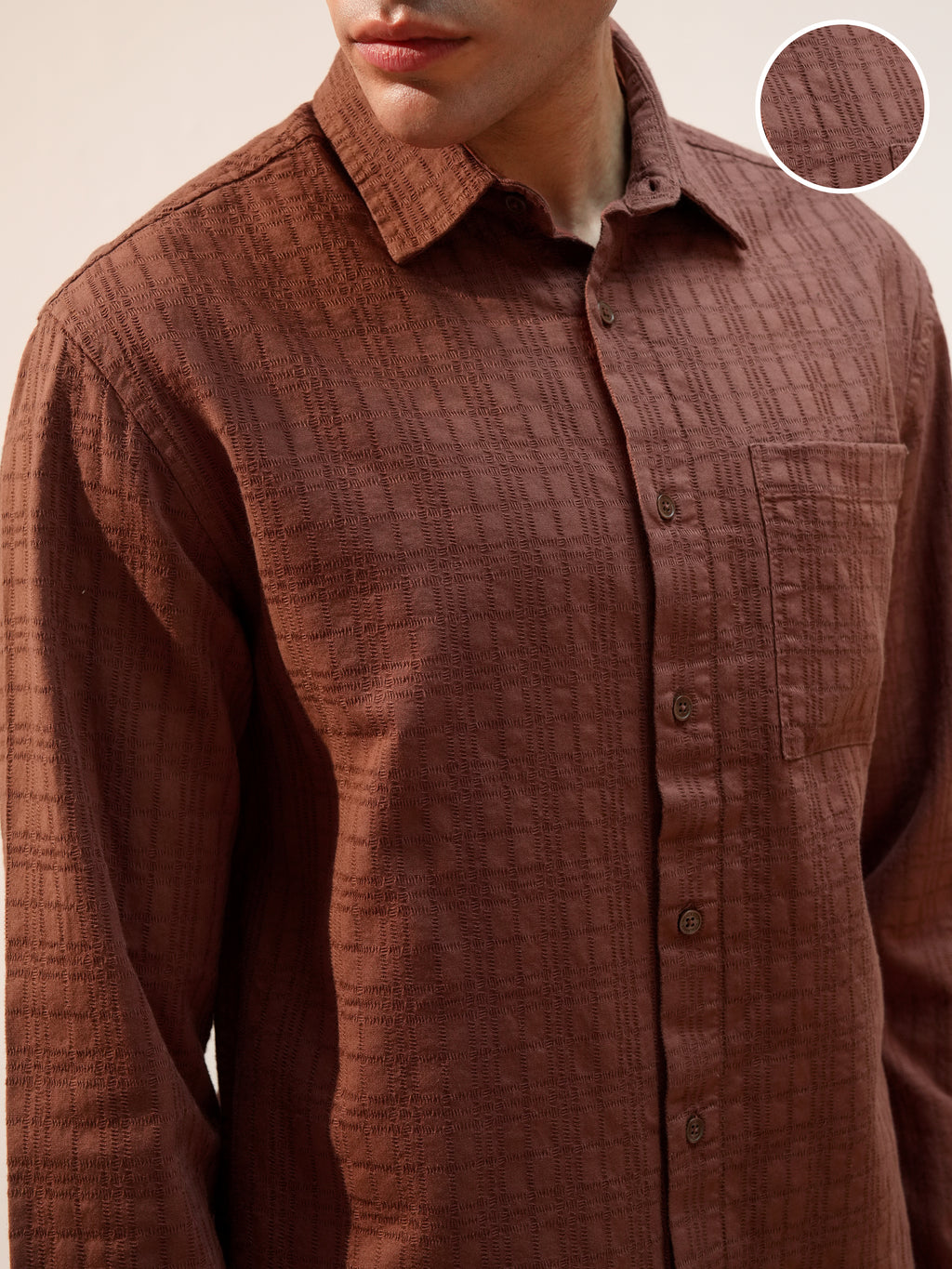 Highlander Men Brown Self Design Relaxed Fit Casual Shirt - Brown - Image 5
