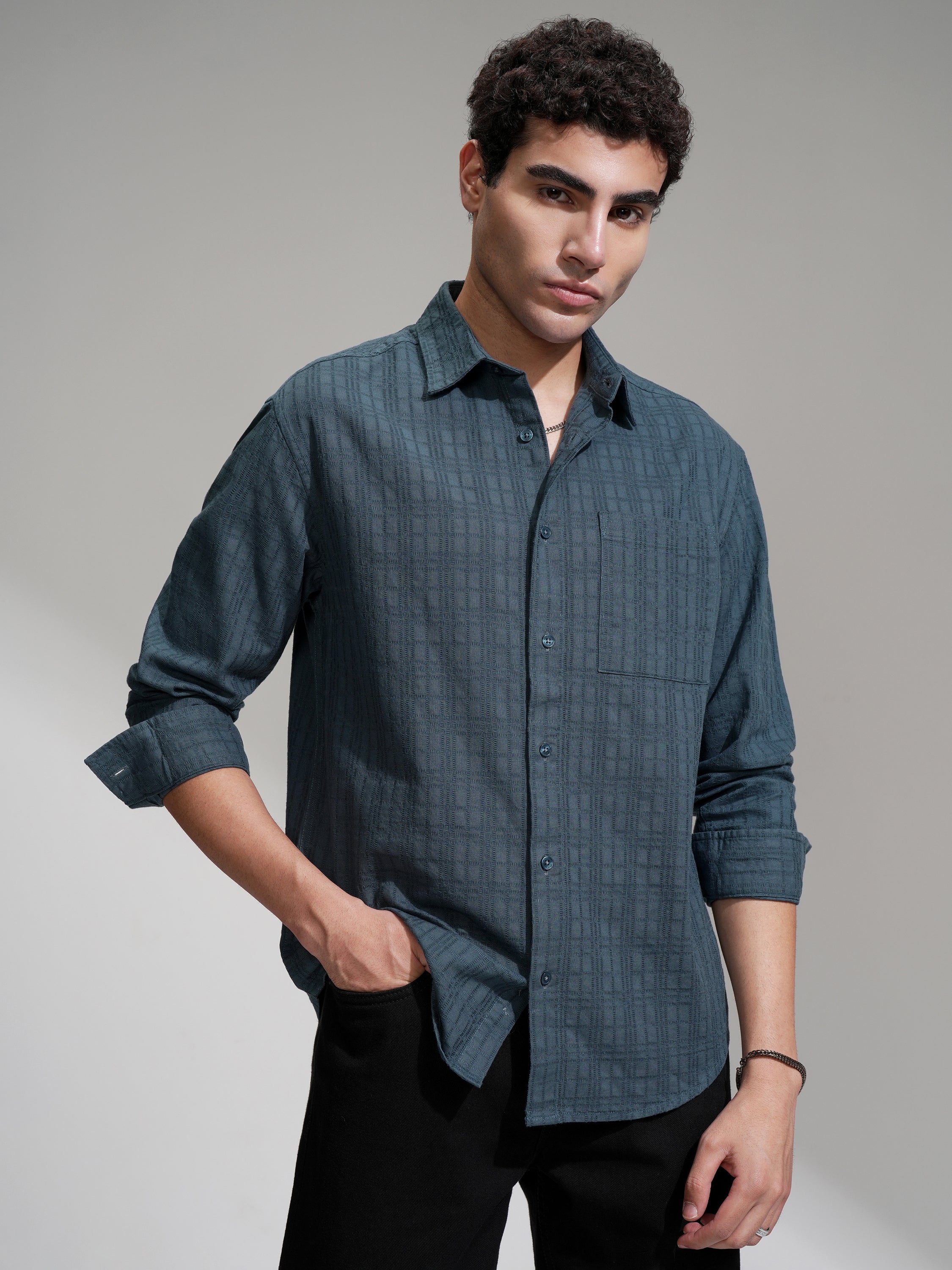 Highlander Men Blue Checked Relaxed Fit Casual Shirt - Blue - Image 1