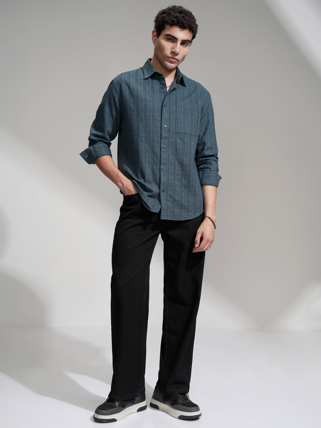 Highlander Men Blue Checked Relaxed Fit Casual Shirt - Blue - Image 2