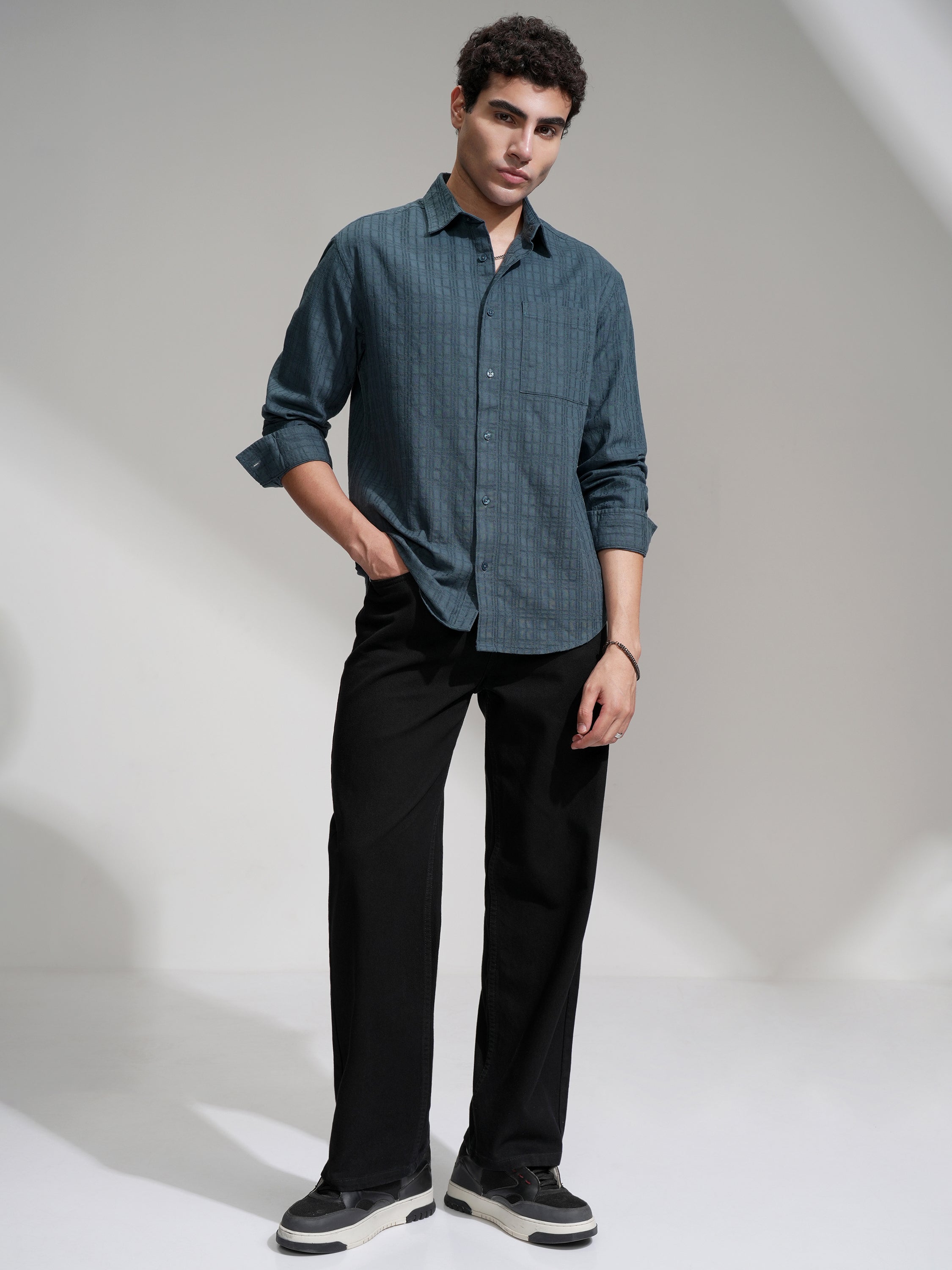 Highlander Men Blue Checked Relaxed Fit Casual Shirt - Blue - Image 2