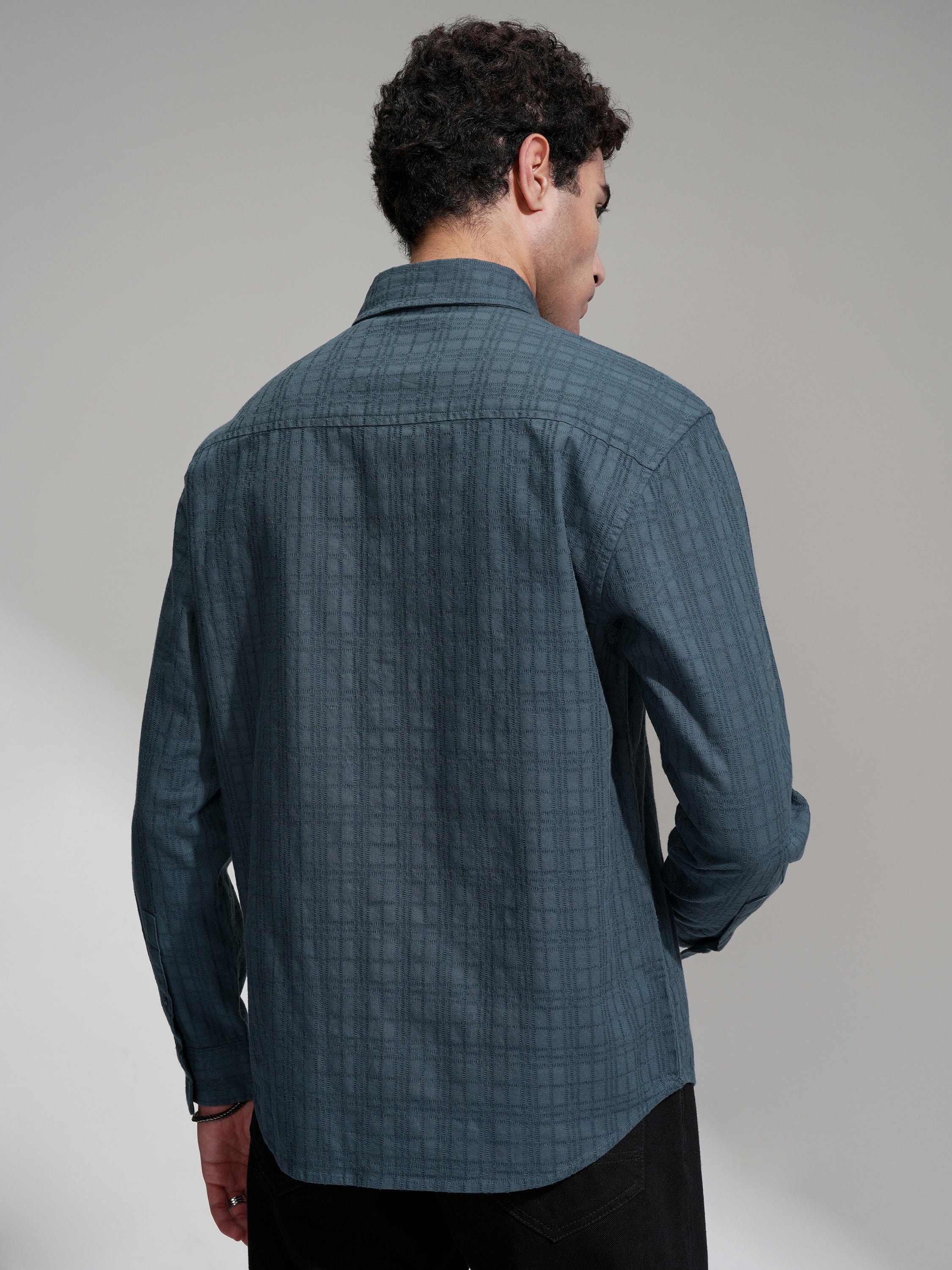 Highlander Men Blue Checked Relaxed Fit Casual Shirt - Blue - Image 3