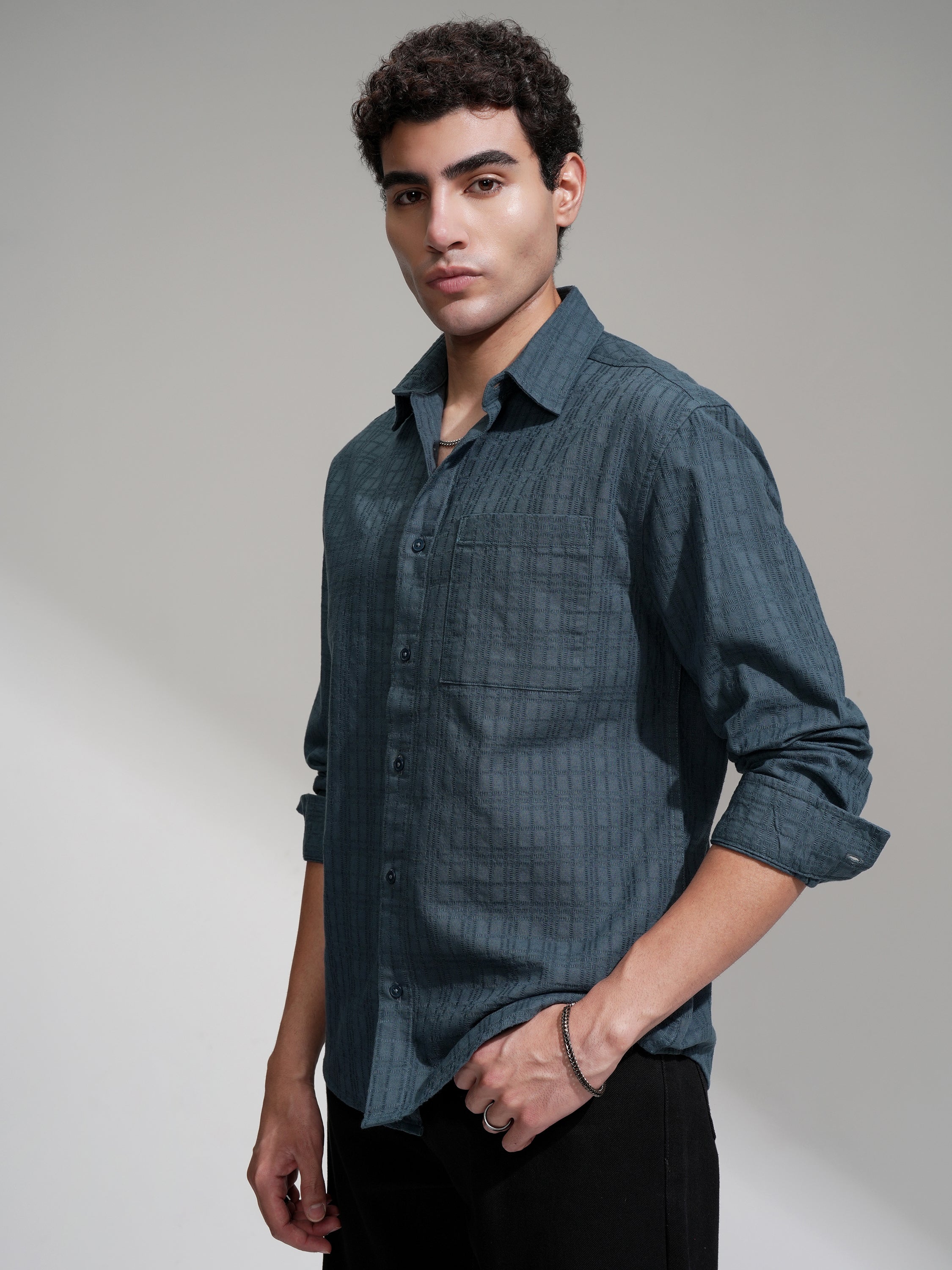 Highlander Men Blue Checked Relaxed Fit Casual Shirt - Blue - Image 4