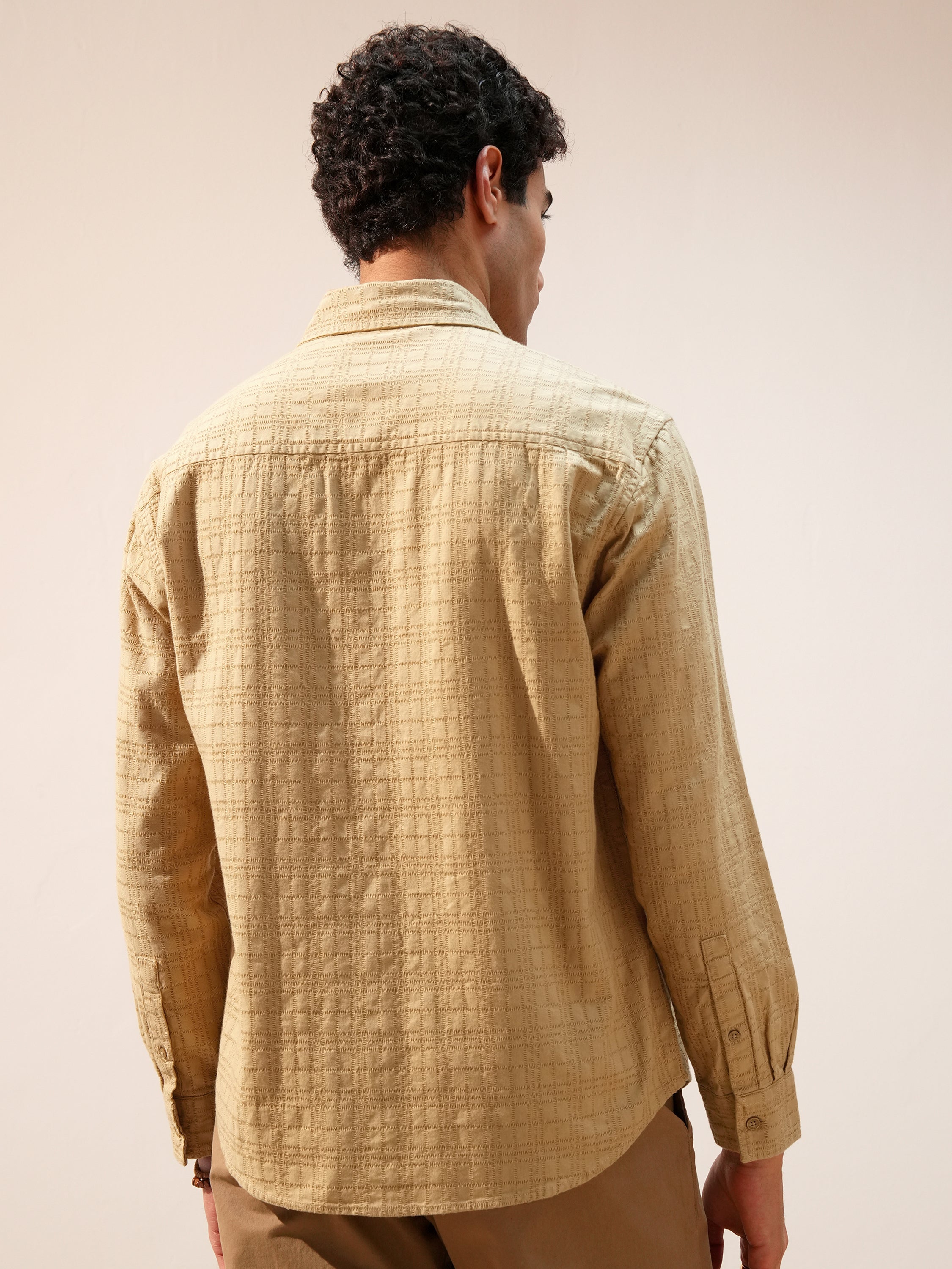 Highlander Men Beige Self Design Relaxed Fit Casual Shirt - Beige - Image 3