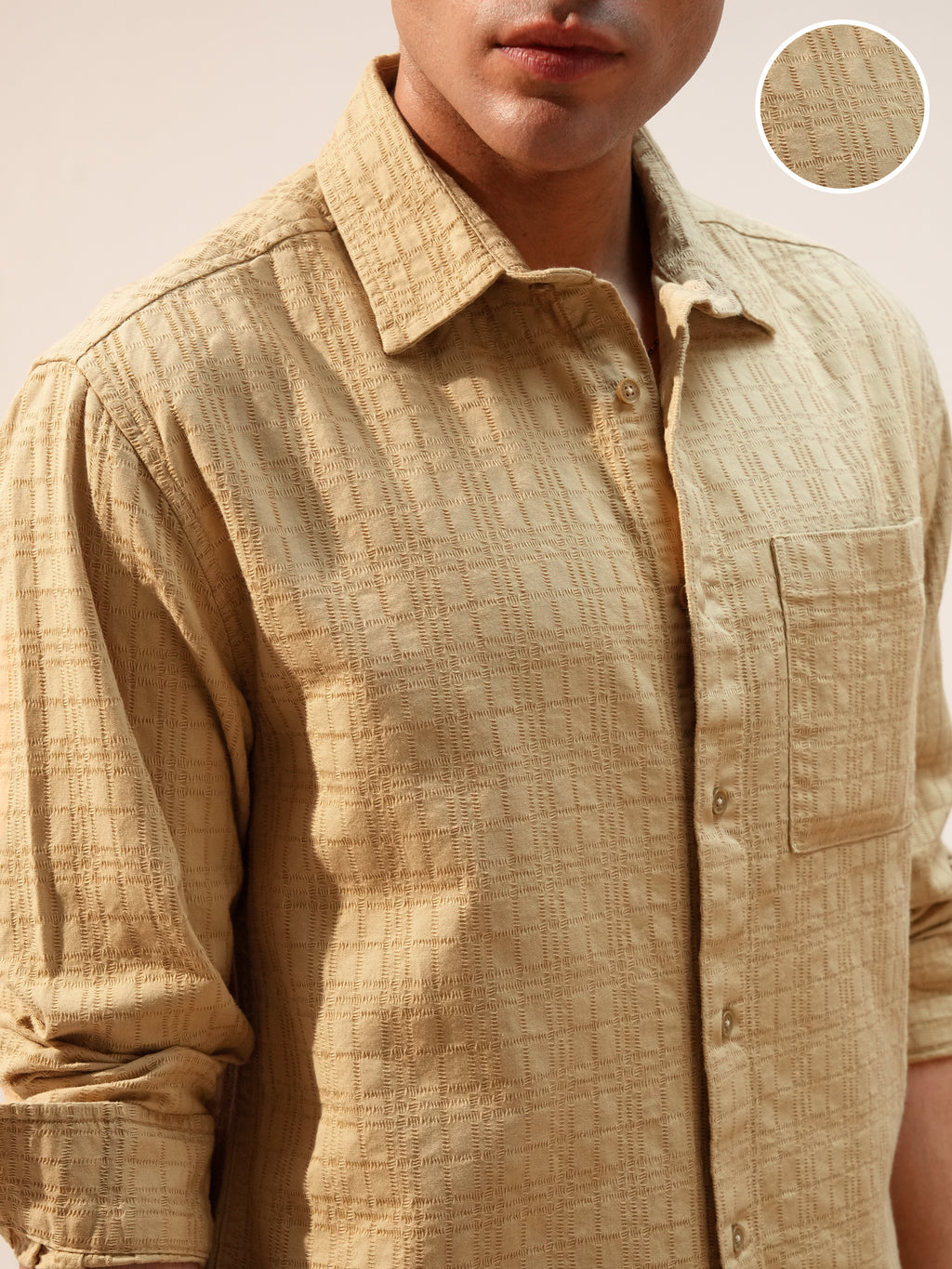Highlander Men Beige Self Design Relaxed Fit Casual Shirt - Beige - Image 5
