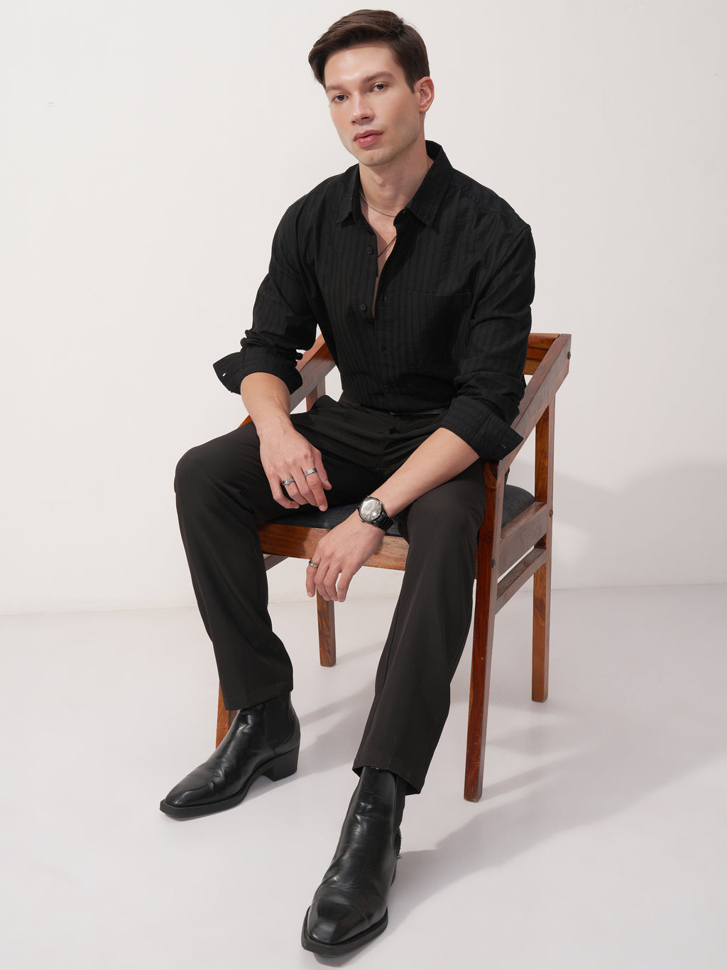 Highlander Men Black Striped Relaxed Fit Casual Shirt - Black - Image 2