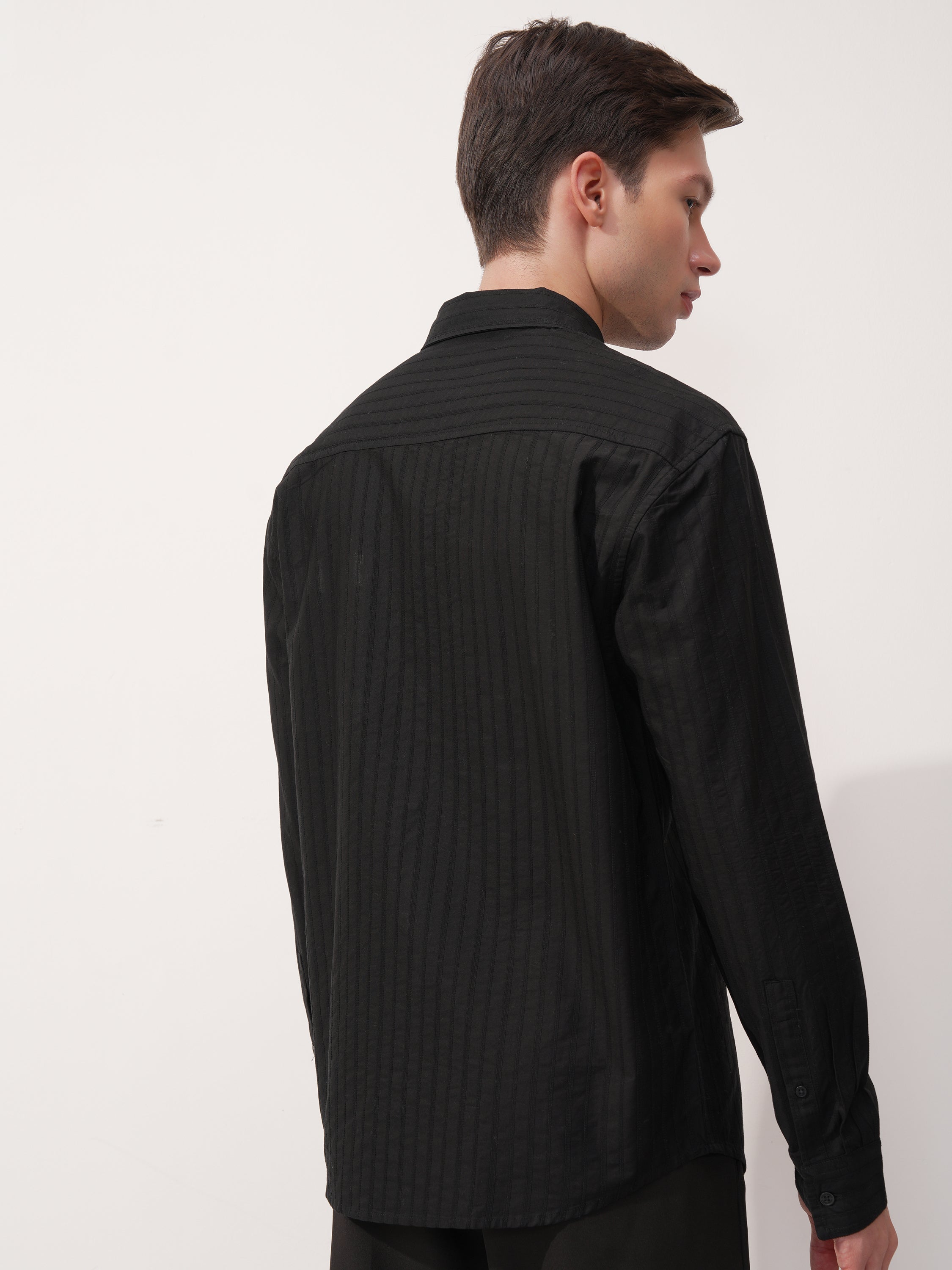 Highlander Men Black Striped Relaxed Fit Casual Shirt - Black - Image 3