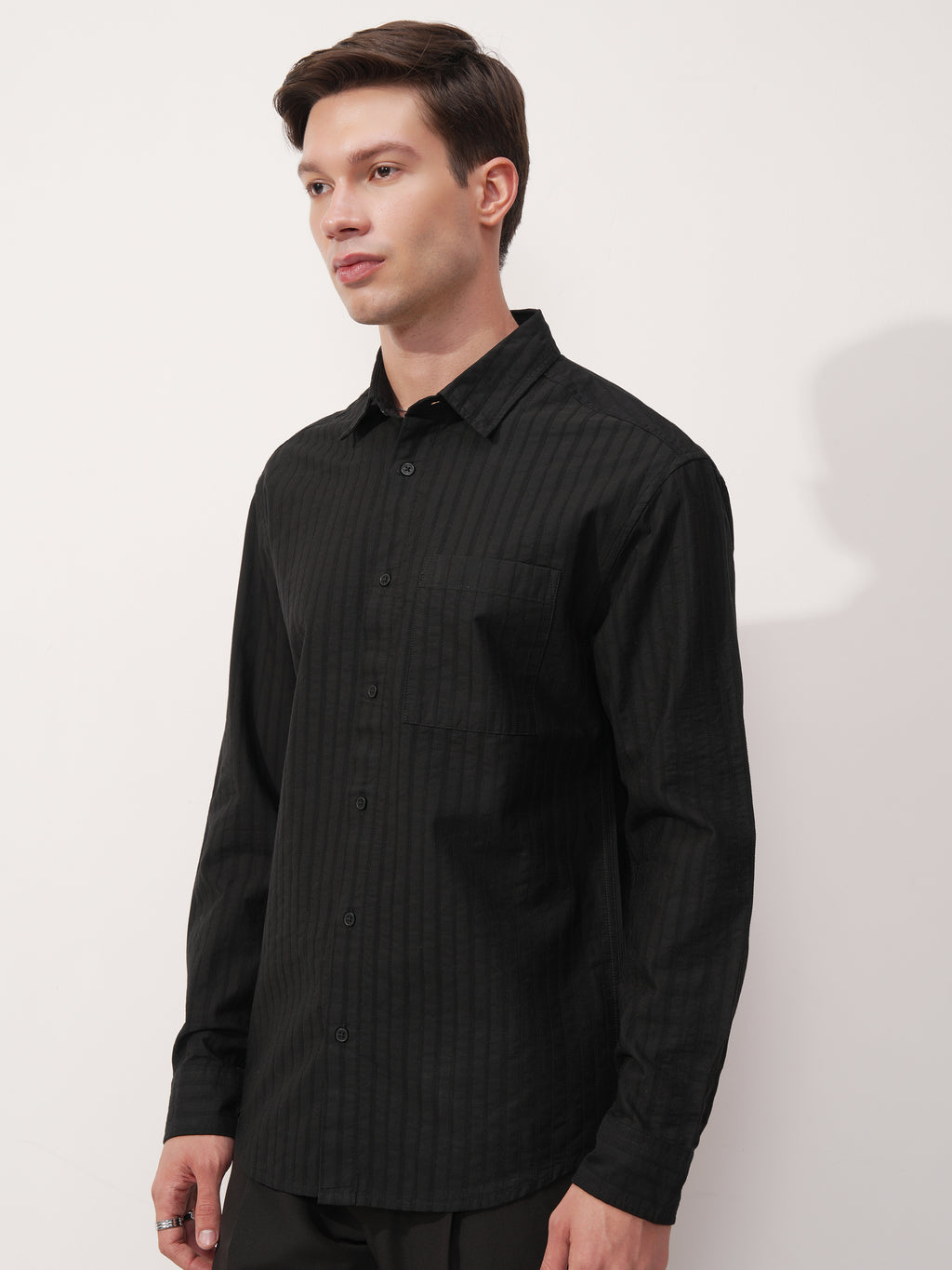 Highlander Men Black Striped Relaxed Fit Casual Shirt - Black - Image 4