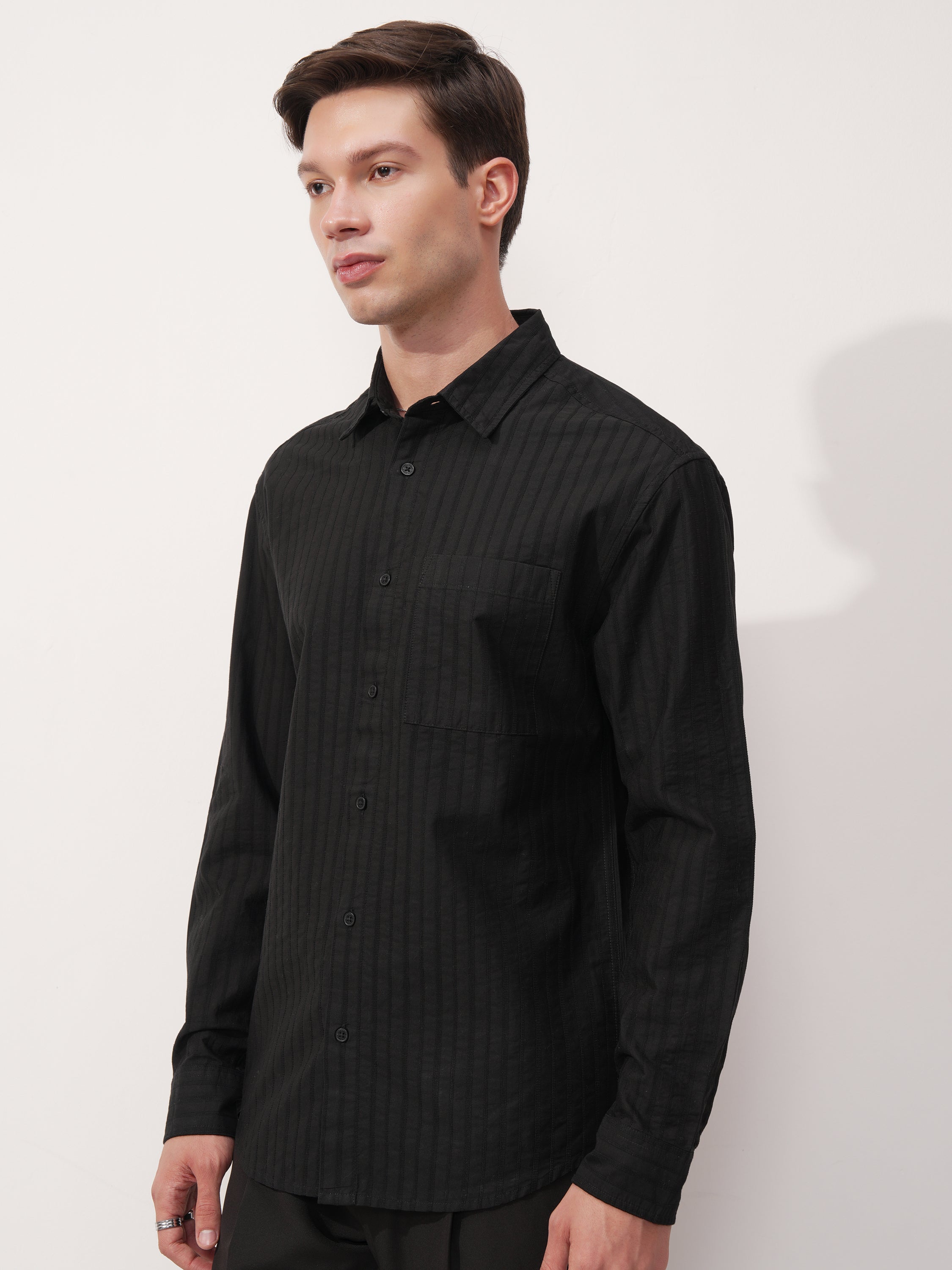 Highlander Men Black Striped Relaxed Fit Casual Shirt - Black - Image 4