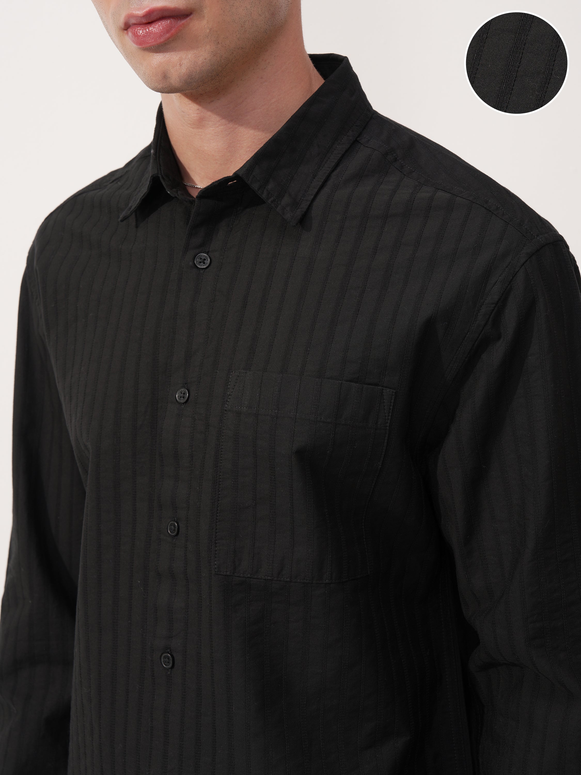Highlander Men Black Striped Relaxed Fit Casual Shirt - Black - Image 5