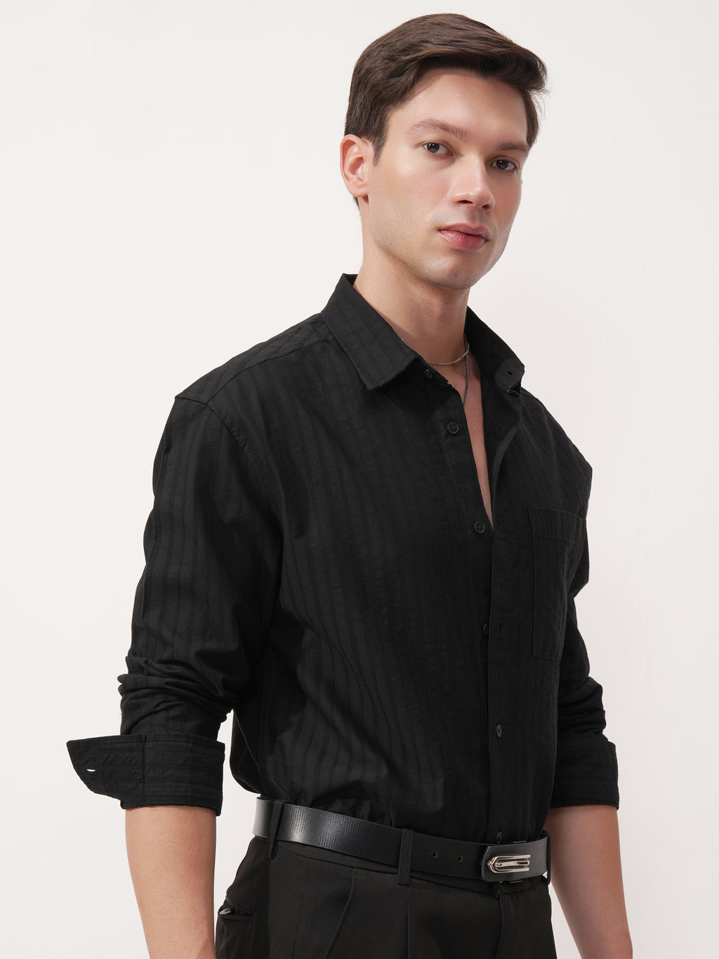 Highlander Men Black Striped Relaxed Fit Casual Shirt - Black - Image 6