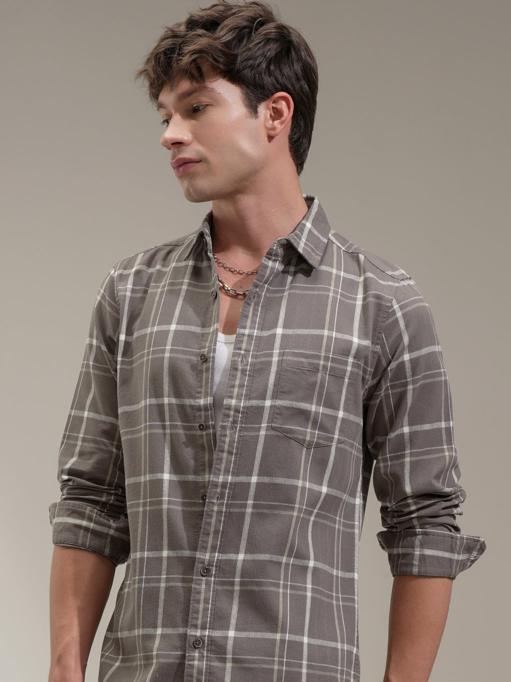 Highlander Men Brown Checked Slim Fit Casual Shirt - Brown - Image 1