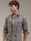 Highlander Men Brown Checked Slim Fit Casual Shirt - Brown - Image 1