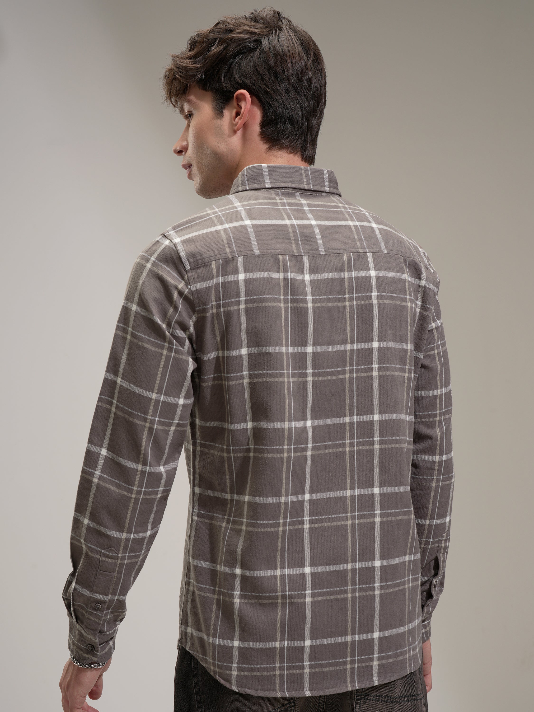 Highlander Men Brown Checked Slim Fit Casual Shirt - Brown - Image 3