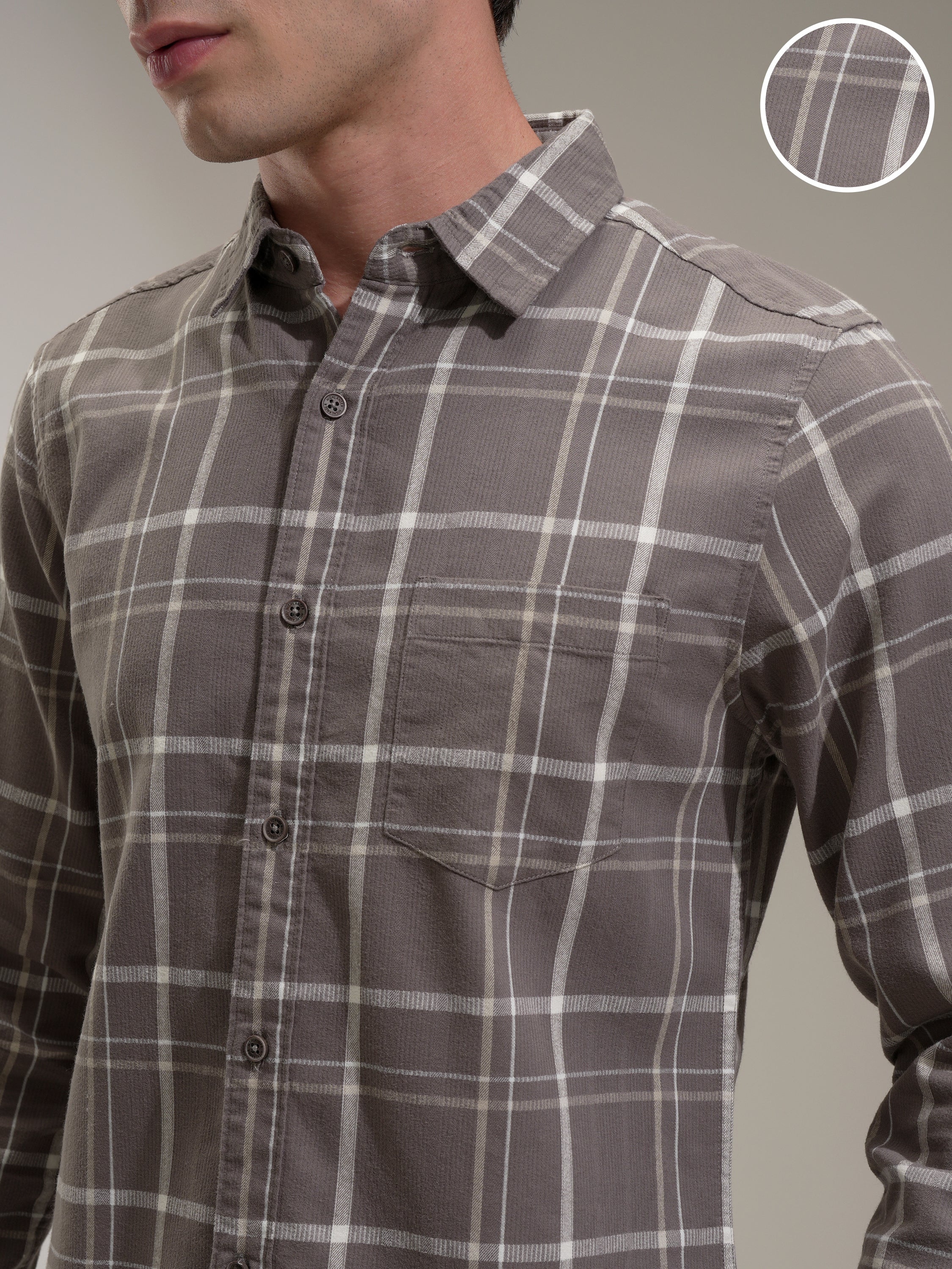 Highlander Men Brown Checked Slim Fit Casual Shirt - Brown - Image 5