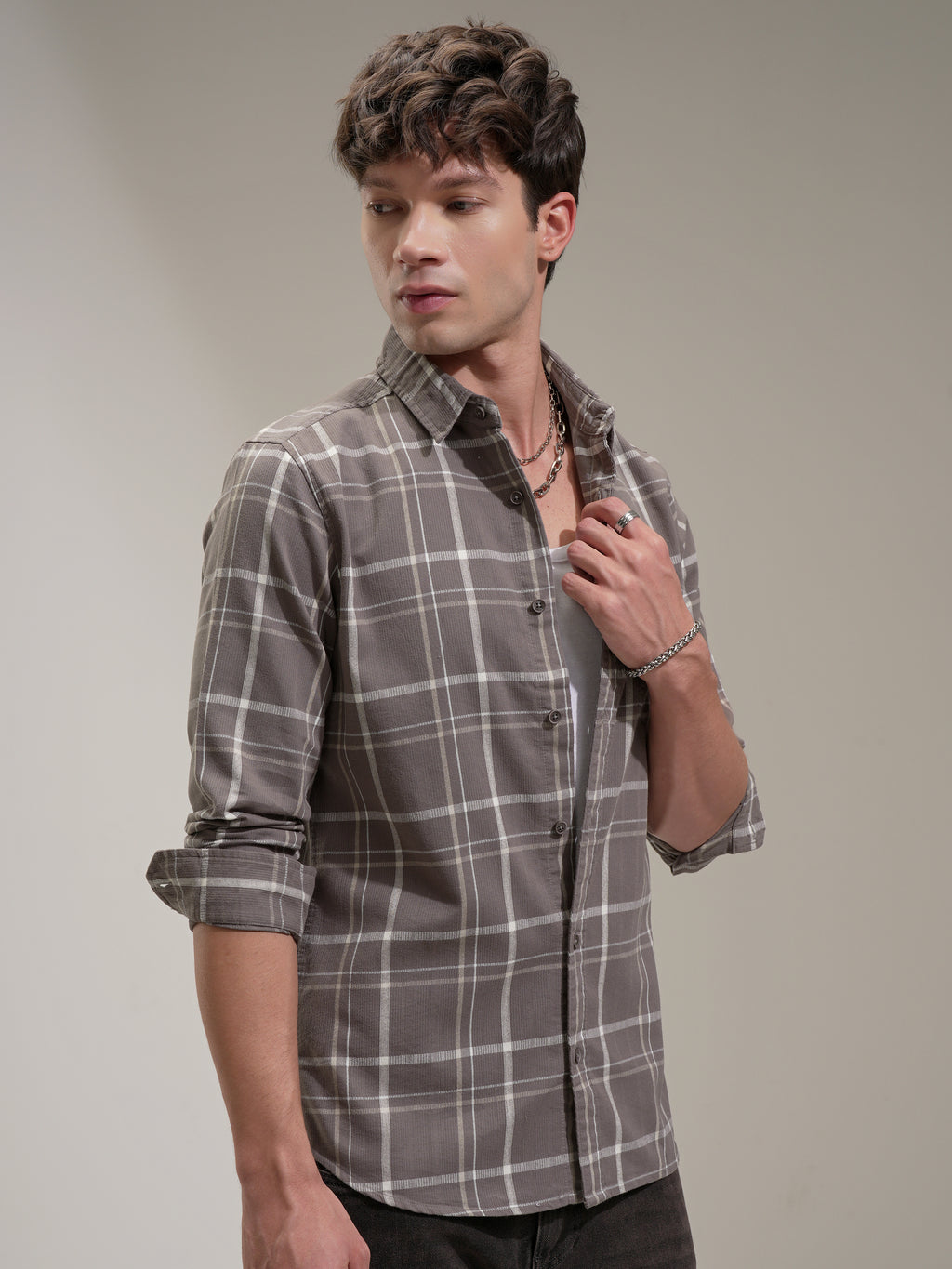 Highlander Men Brown Checked Slim Fit Casual Shirt - Brown - Image 6
