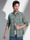 Highlander Men Green Checked Slim Fit Casual Shirt - Green - Image 1