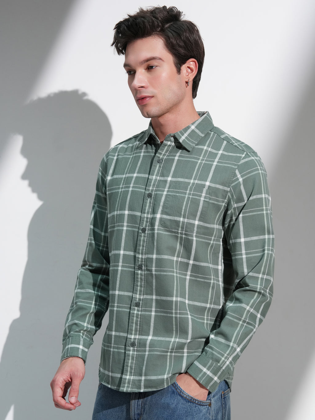 Highlander Men Green Checked Slim Fit Casual Shirt - Green - Image 4