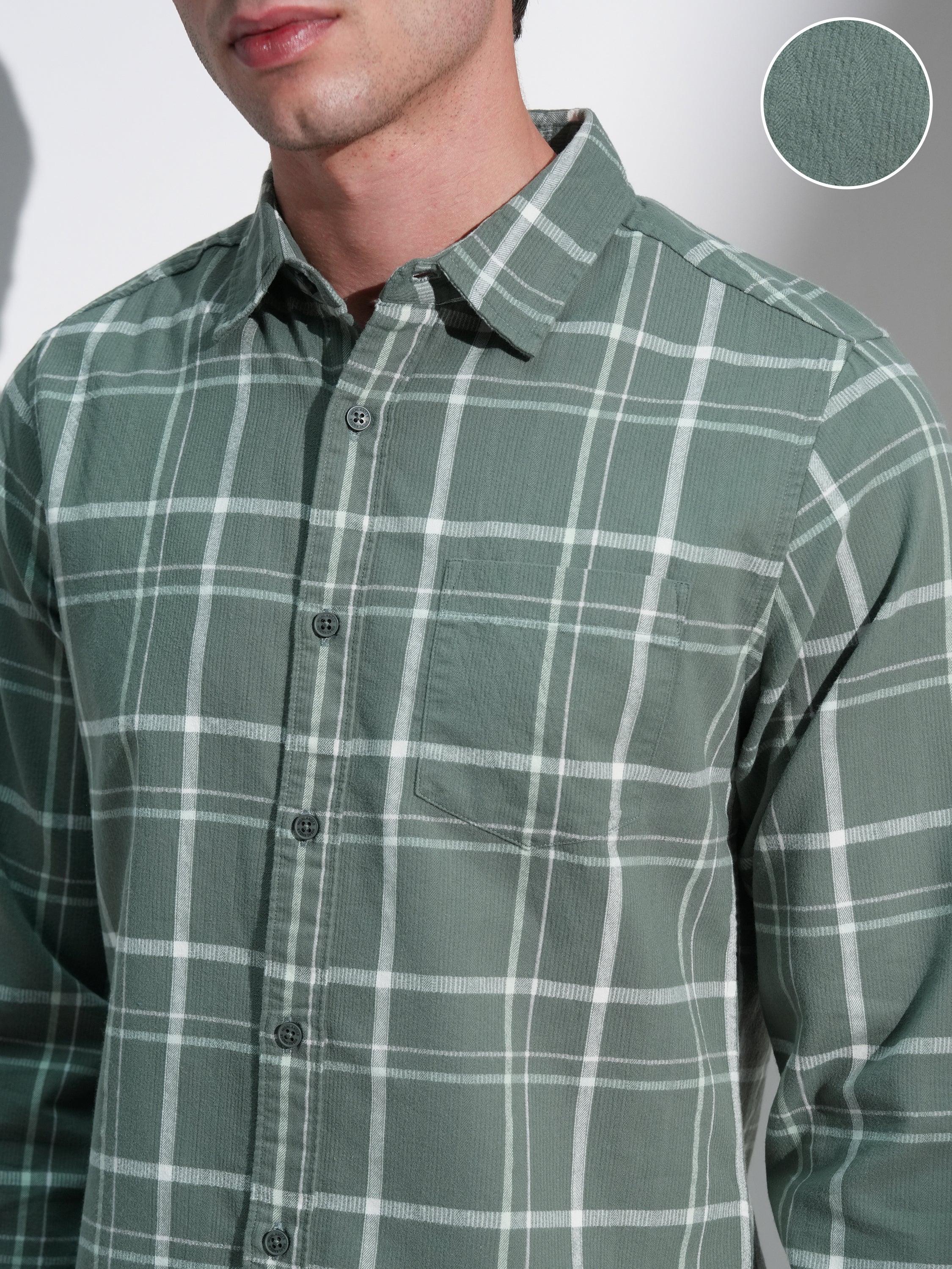Highlander Men Green Checked Slim Fit Casual Shirt - Green - Image 5