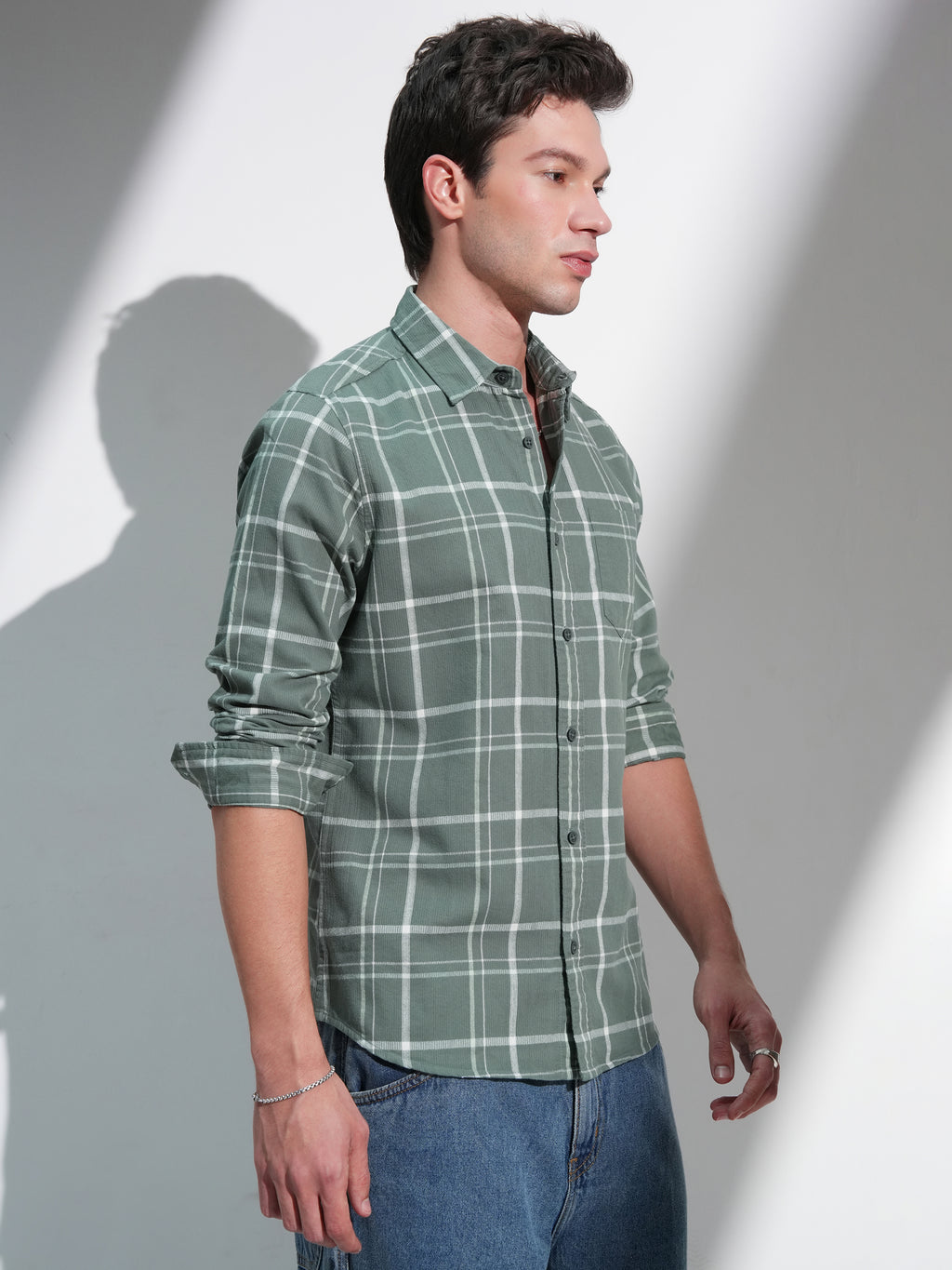 Highlander Men Green Checked Slim Fit Casual Shirt - Green - Image 6