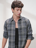 Highlander Men Grey Checked Slim Fit Casual Shirt - Grey - Image 1