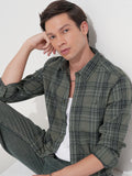 Highlander Men Olive Checked Slim Fit Casual Shirt - Olive - Image 1