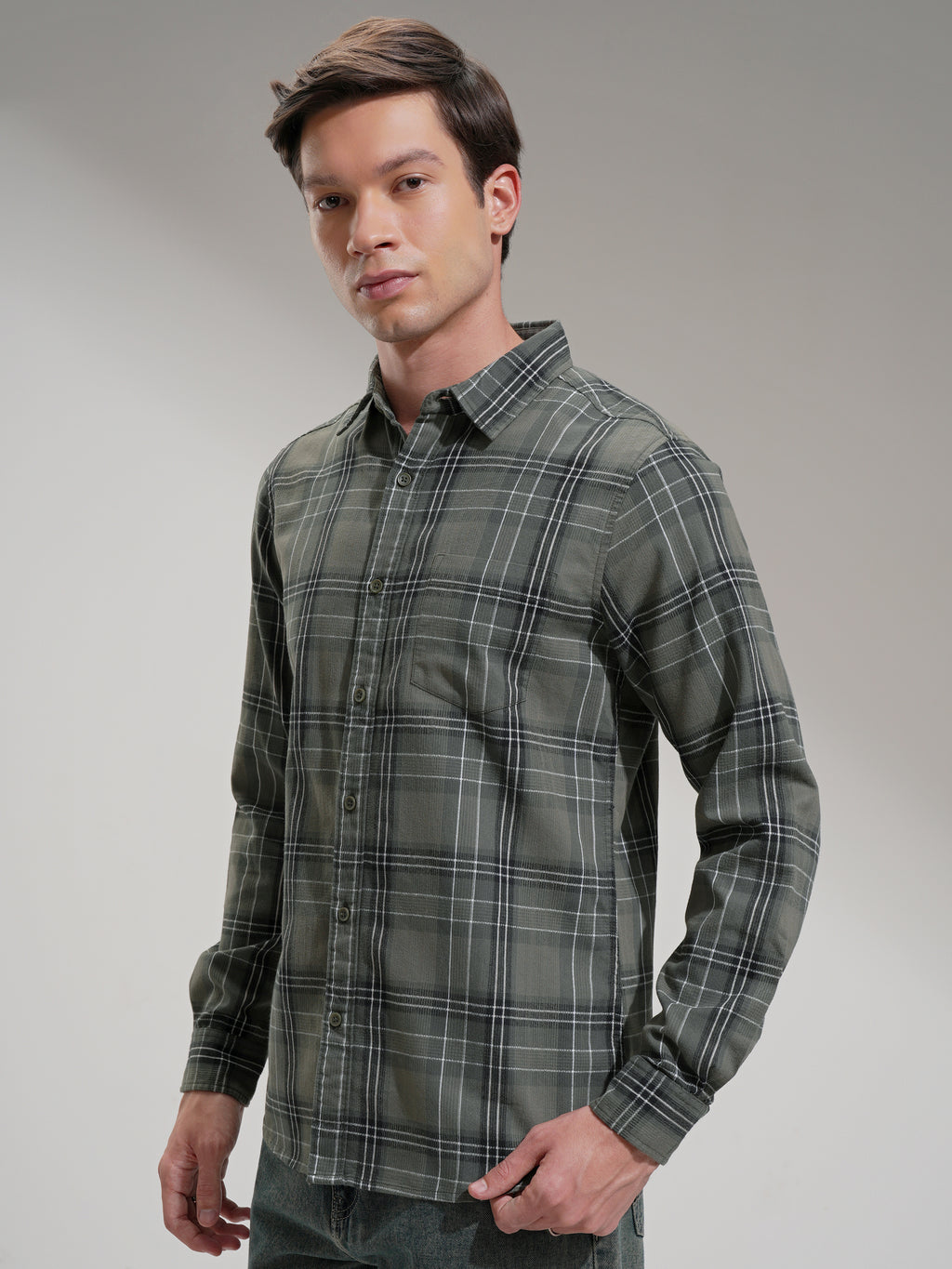 Highlander Men Olive Checked Slim Fit Casual Shirt - Olive - Image 4