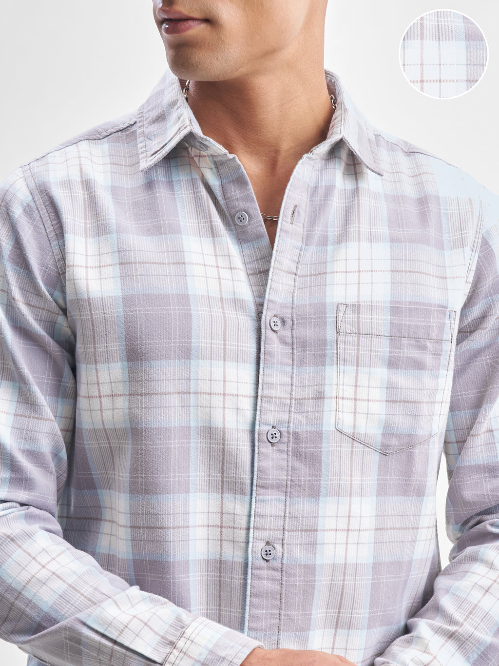 Highlander Men Grey Checked Slim Fit Casual Shirt - Grey - Image 5