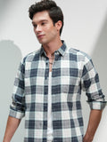 Highlander Men Blue Checked Slim Fit Casual Shirt - Blue - Image 1