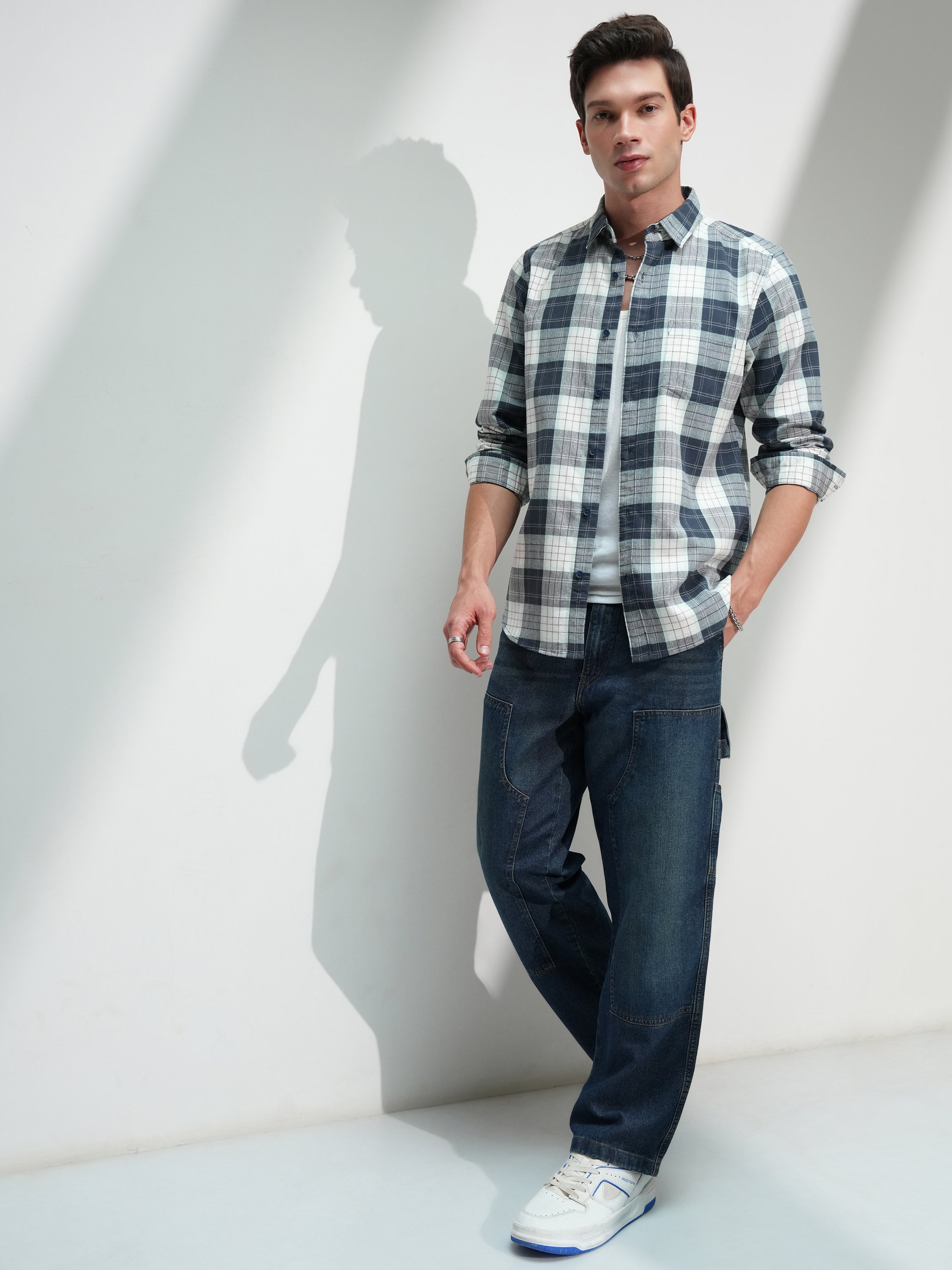 Highlander Men Blue Checked Slim Fit Casual Shirt - Blue - Image 2