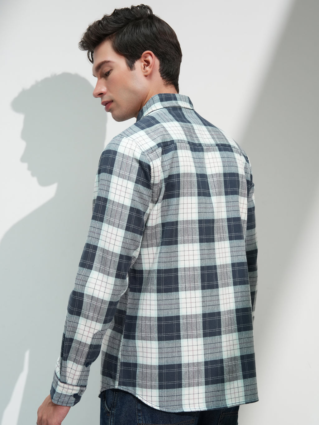 Highlander Men Blue Checked Slim Fit Casual Shirt - Blue - Image 3