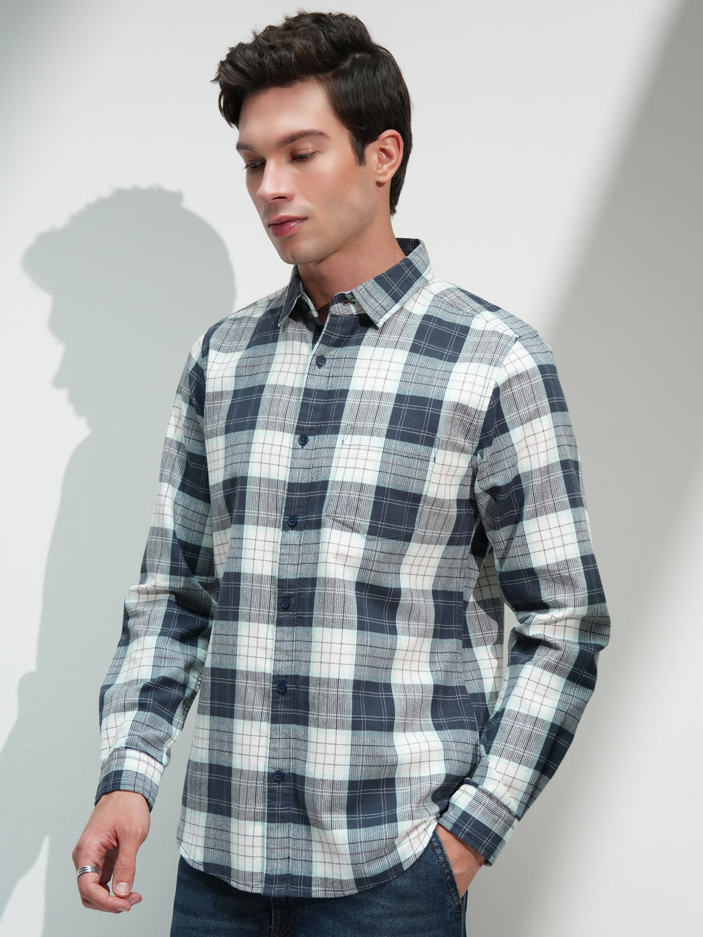 Highlander Men Blue Checked Slim Fit Casual Shirt - Blue - Image 4