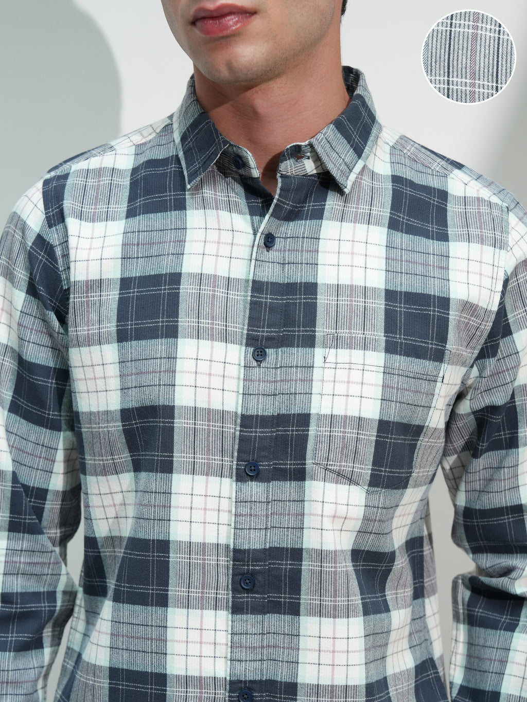 Highlander Men Blue Checked Slim Fit Casual Shirt - Blue - Image 5