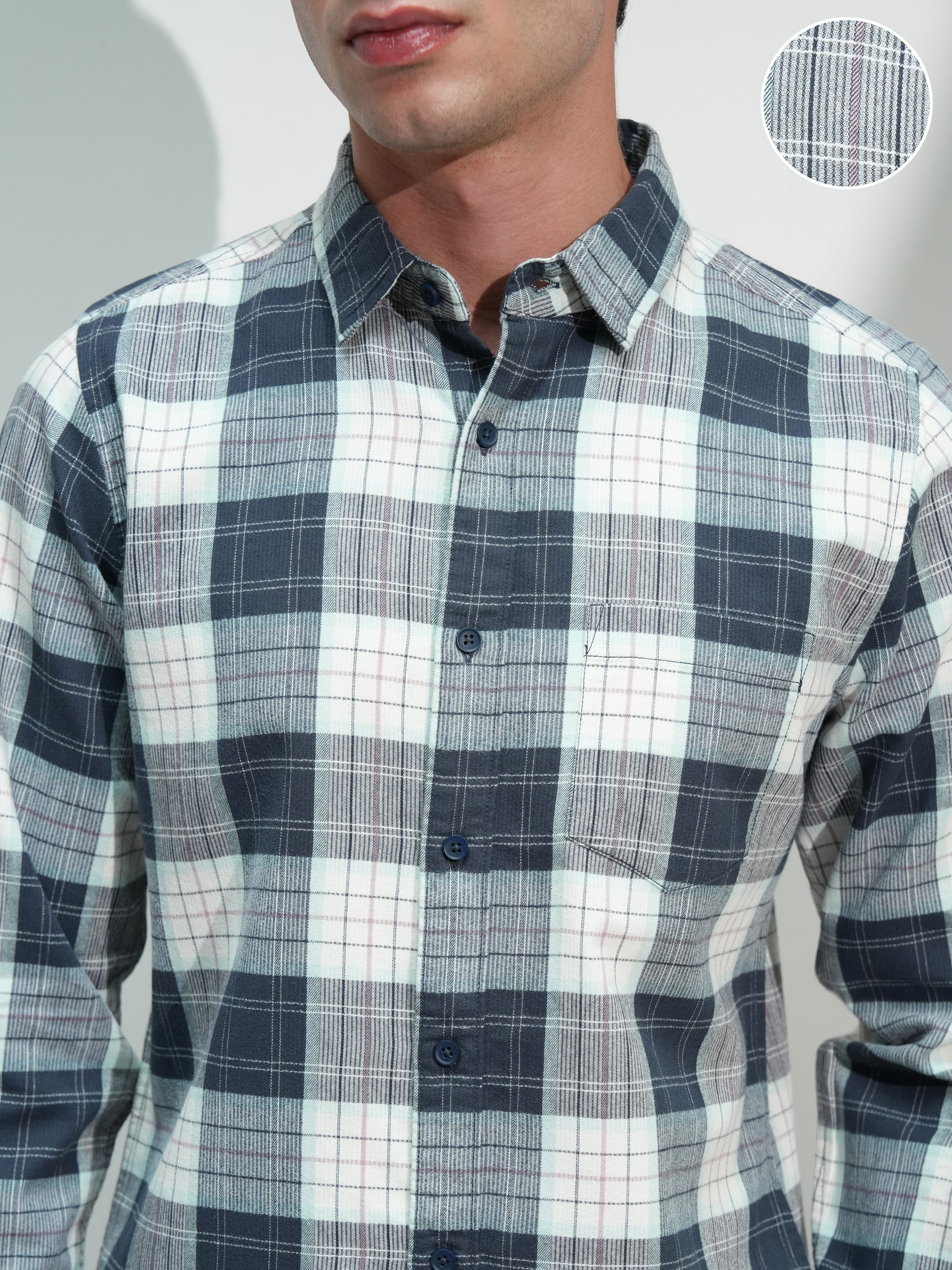 Highlander Men Blue Checked Slim Fit Casual Shirt - Blue - Image 5