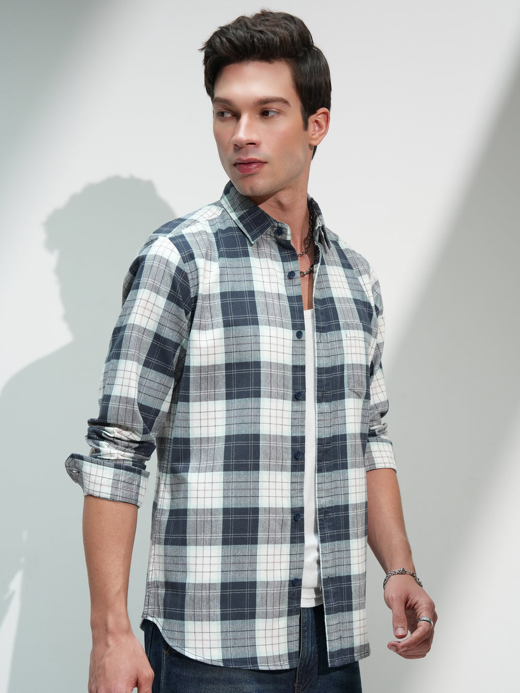 Highlander Men Blue Checked Slim Fit Casual Shirt - Blue - Image 6