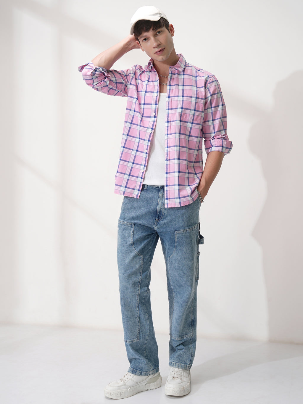 Highlander Men Pink Checked Slim Fit Casual Shirt - Pink - Image 2