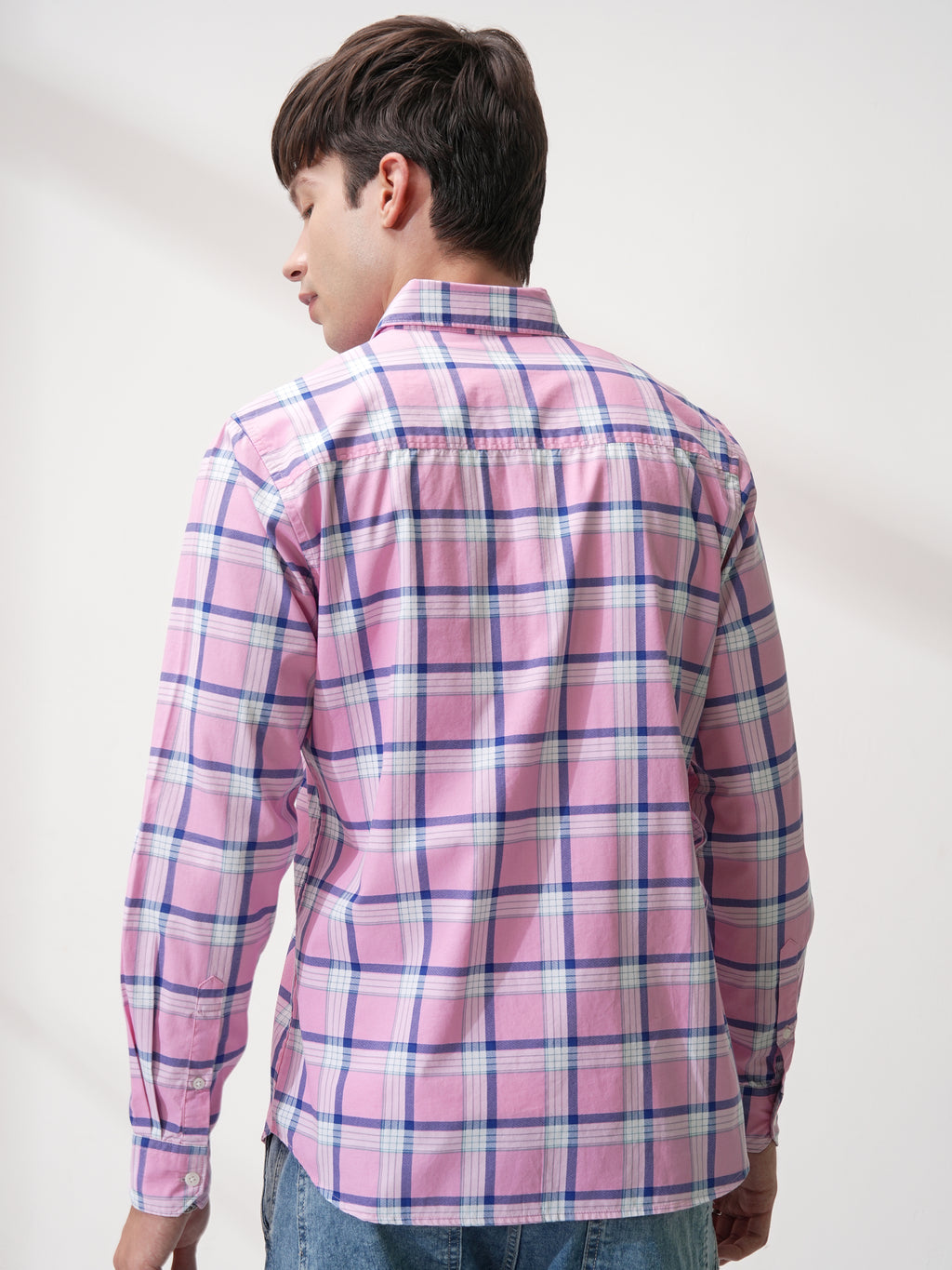 Highlander Men Pink Checked Slim Fit Casual Shirt - Pink - Image 3