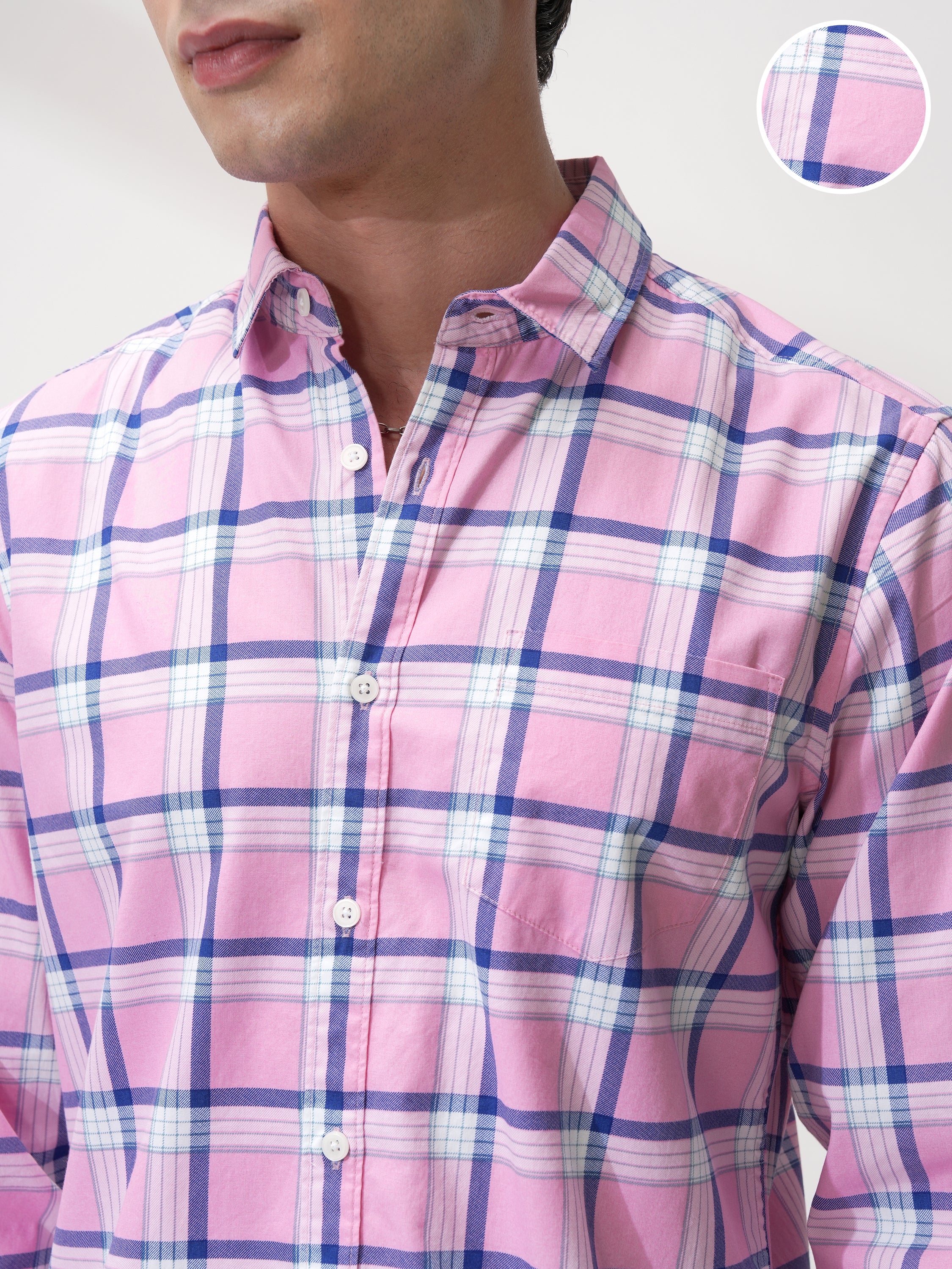 Highlander Men Pink Checked Slim Fit Casual Shirt - Pink - Image 5