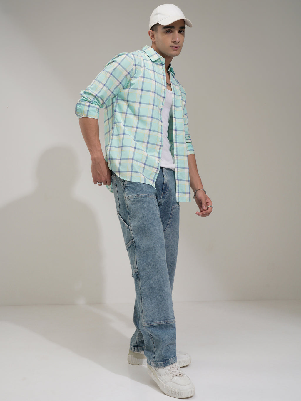 Highlander Men Teal Checked Slim Fit Casual Shirt - Teal - Image 2